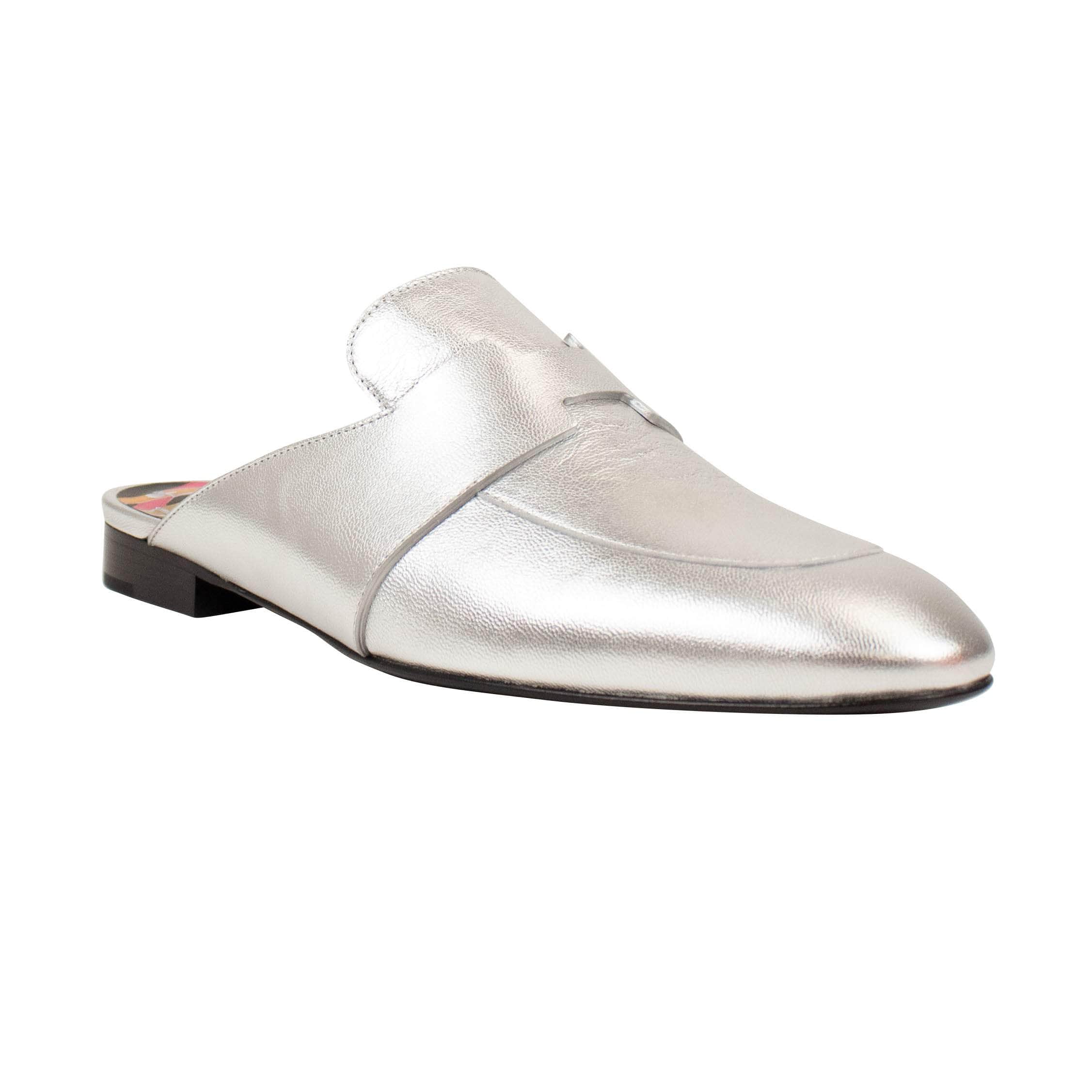 HERMES 500-750, channelenable-all, chicmi, couponcollection, gender-womens, main-shoes, size-36-5, size-37, size-37-5, size-38, SPO Silver Leather Catena Gris Argente Vielli Mules