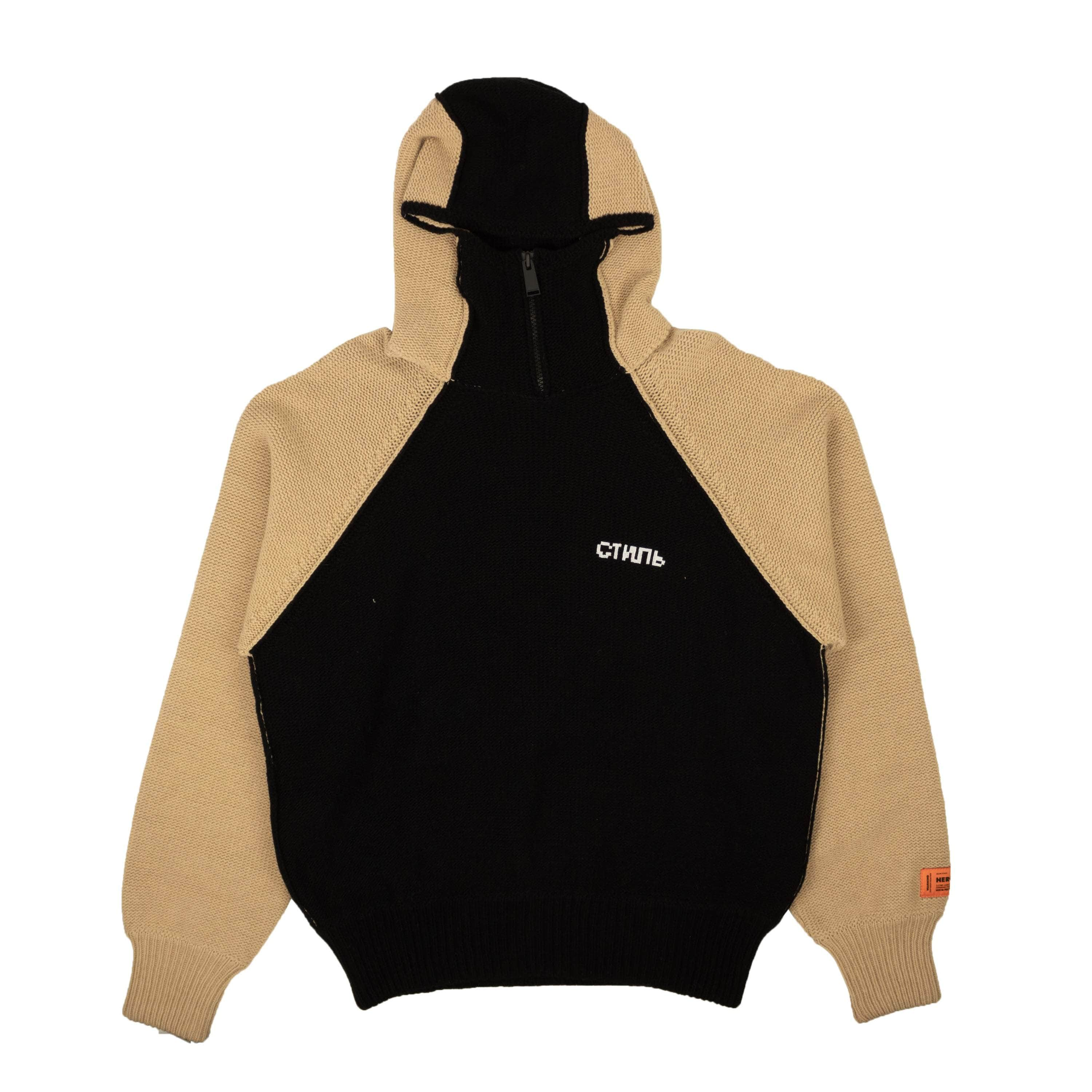 Heron Preston HRP-XHDS-0006/M NWT HERON PRESTON Black & Tan Zip CTNMB Reverse Knit Hoodie Size M $1110 HRP-XHDS-0006/M