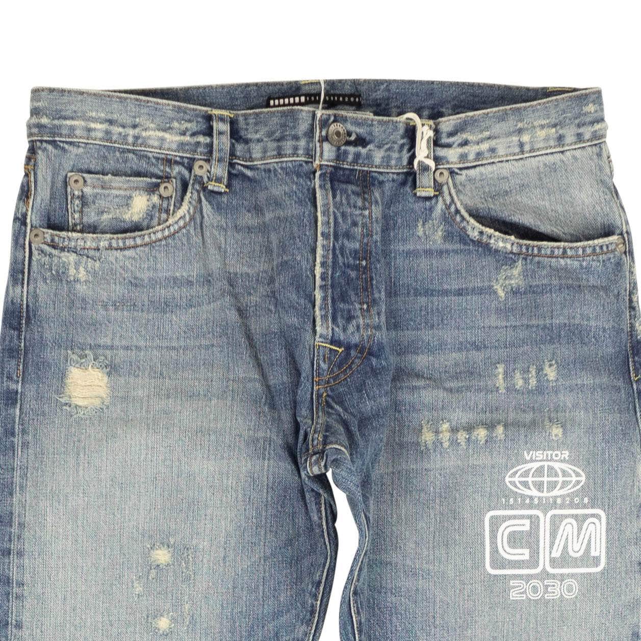 Inactive 250-500, channelenable-all, chicmi, couponcollection, gender-mens, inactive, main-clothing, mens-shoes, mens-slim-fit-jeans, size-28, size-31, size-32, size-33, size-34, size-36 Blue Distressed White Logo Denim Jeans