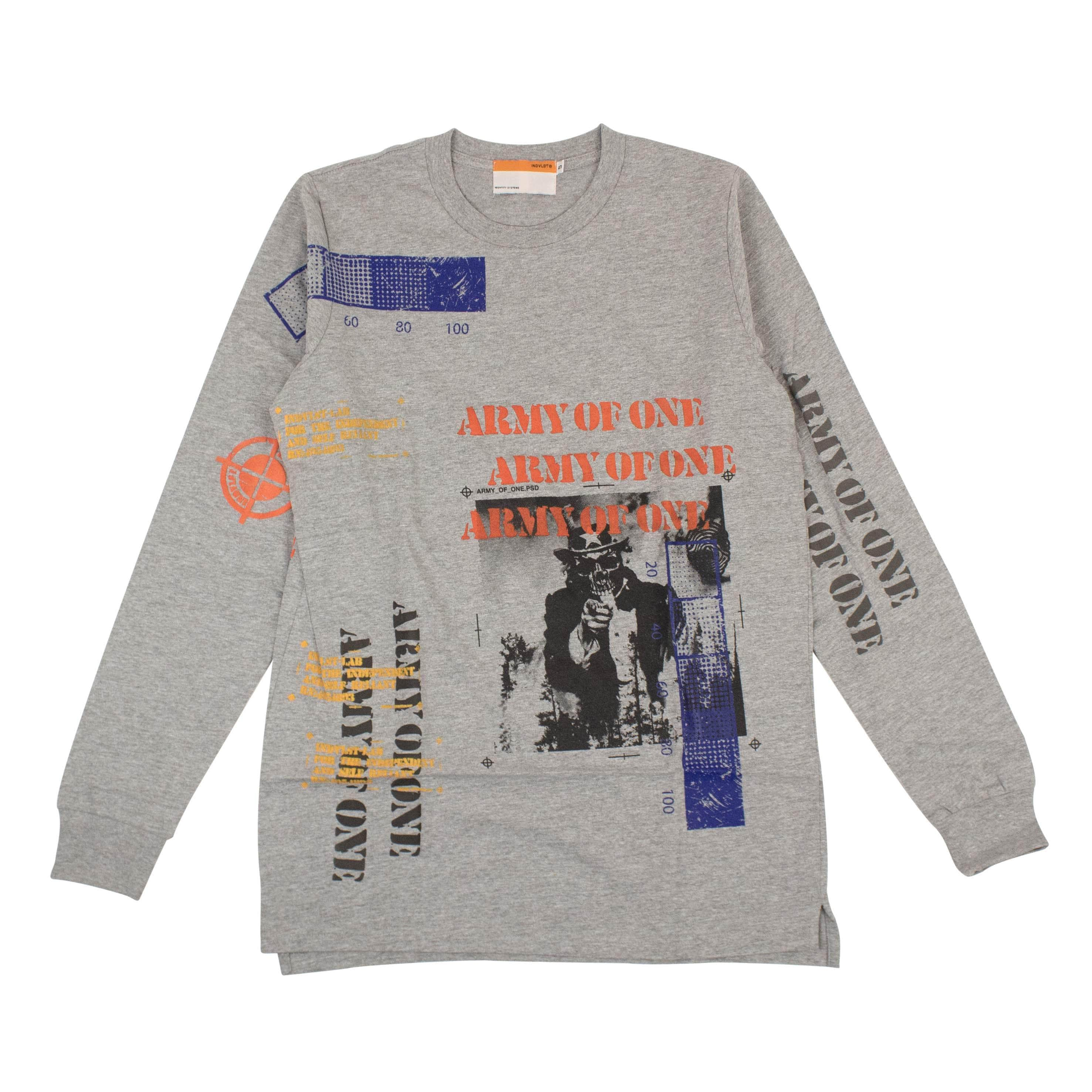 Indvlst 95-IDV-1005/S NWT INDVLST Grey Hand Printed Army Of One Long Sleeve T-Shirt Size S $100 95-IDV-1005/S