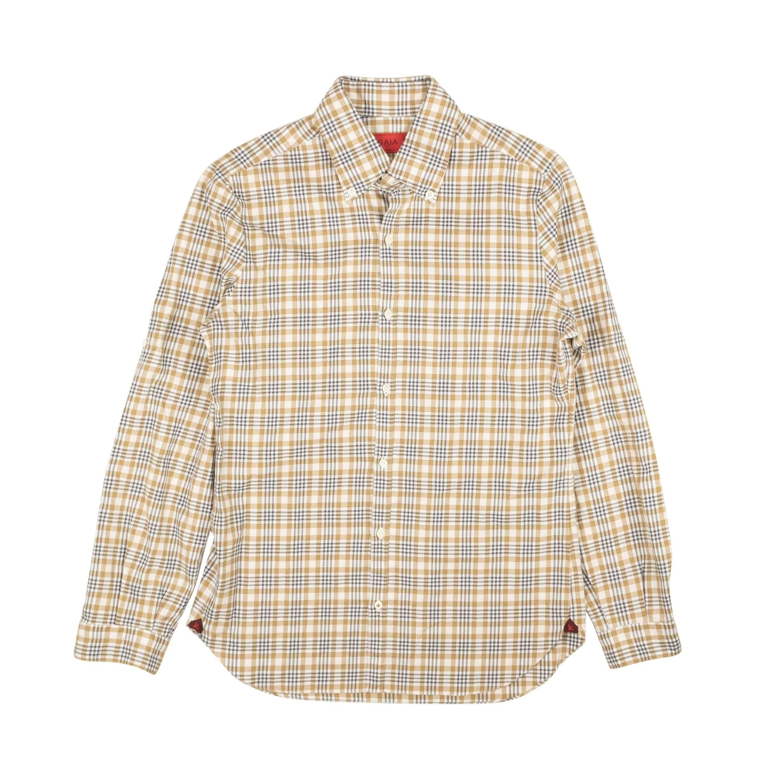 Isaia 95-ISA-1002/40 NEW ISAIA NAPOLI Camel Plaid Cotton Slim Fit Shirt Size 40 $475 95-ISA-1002/40