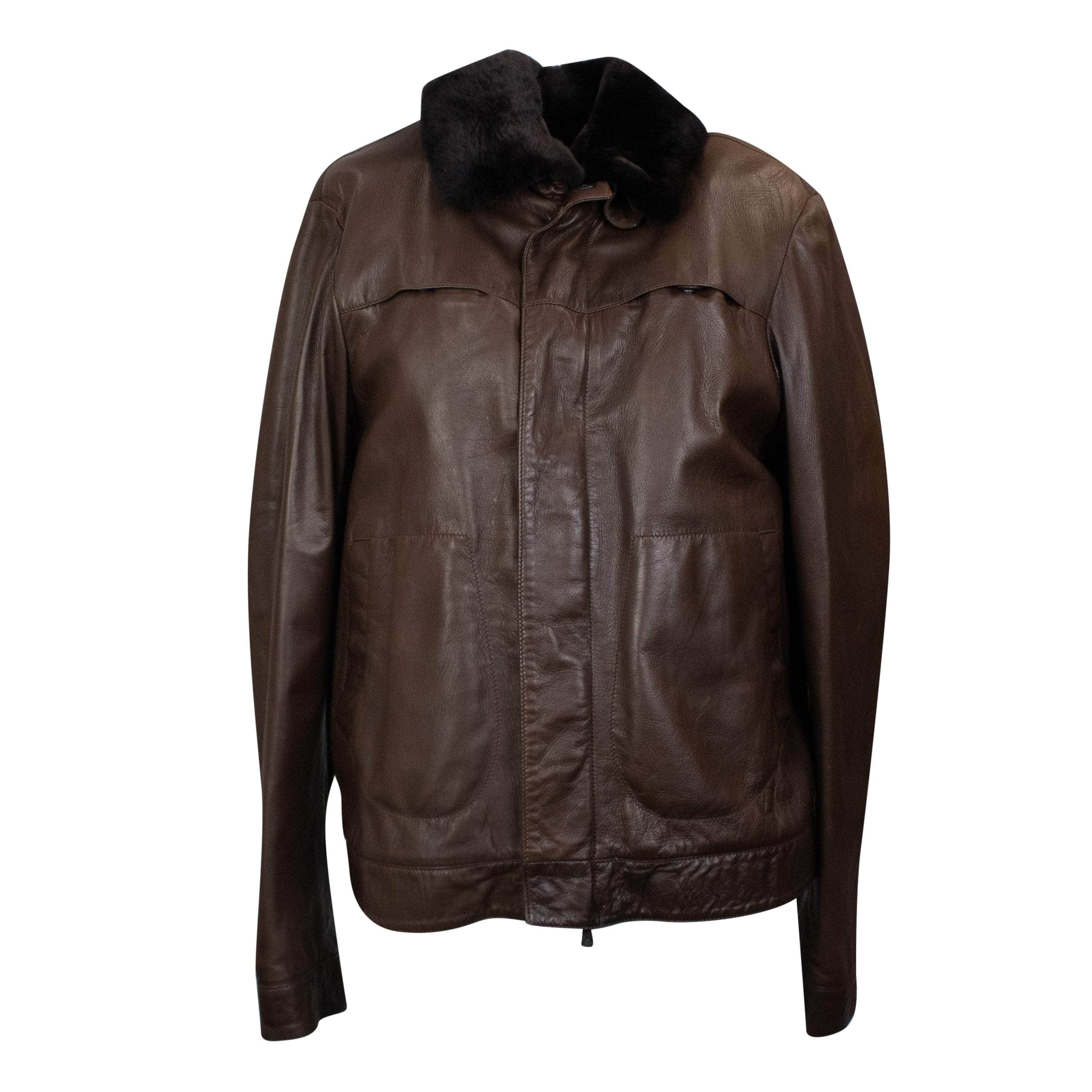 Isaia ISA-XOTW-0006/50 NWT ISAIA Brown Flight Jacket With Fur Collar Size 50 $4000 ISA-XOTW-0006/50