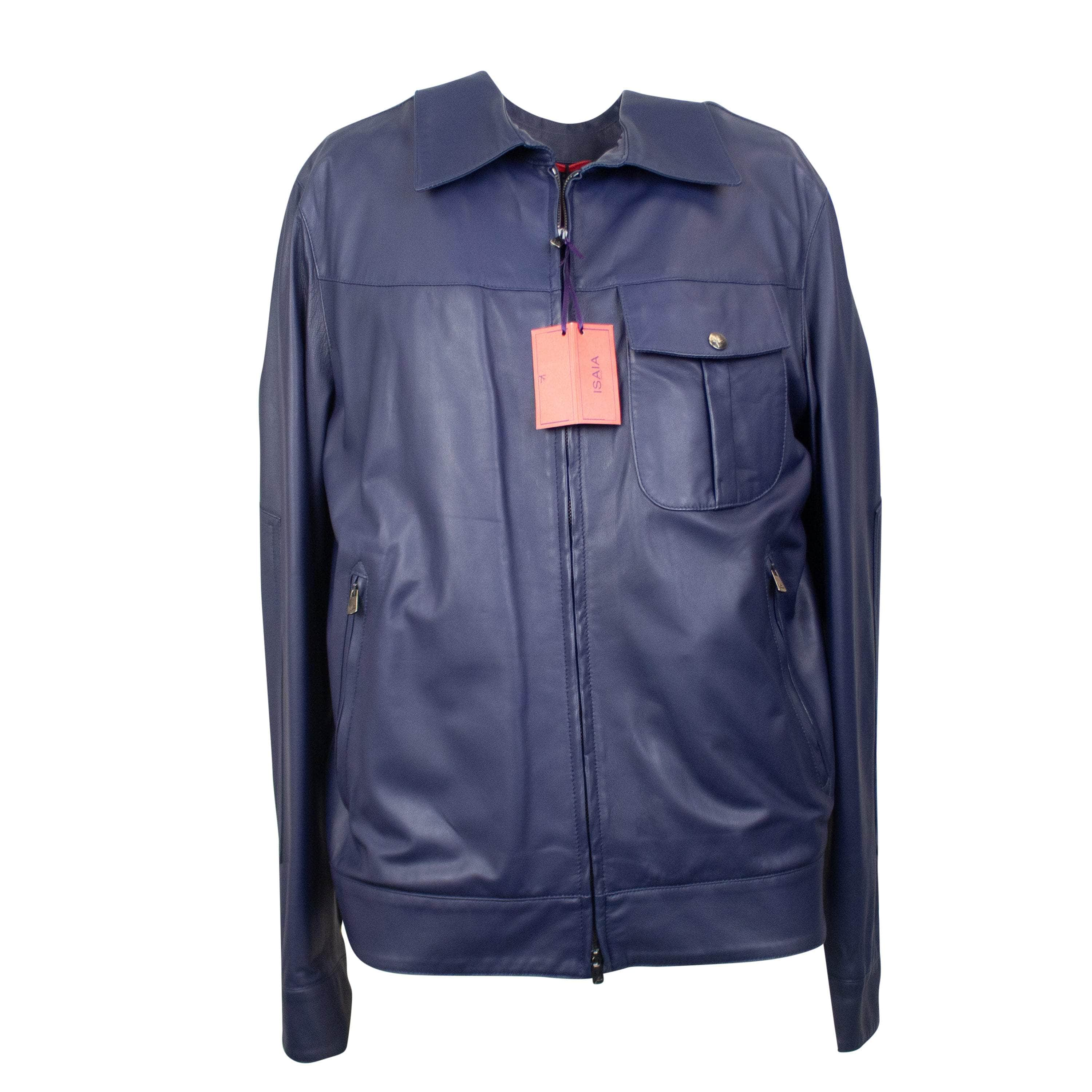 Isaia ISA-XTPS-0002/50 NWT ISAIA Navy Flight Zipper Down Leather Jacket Size 50 $7300 ISA-XTPS-0002/50