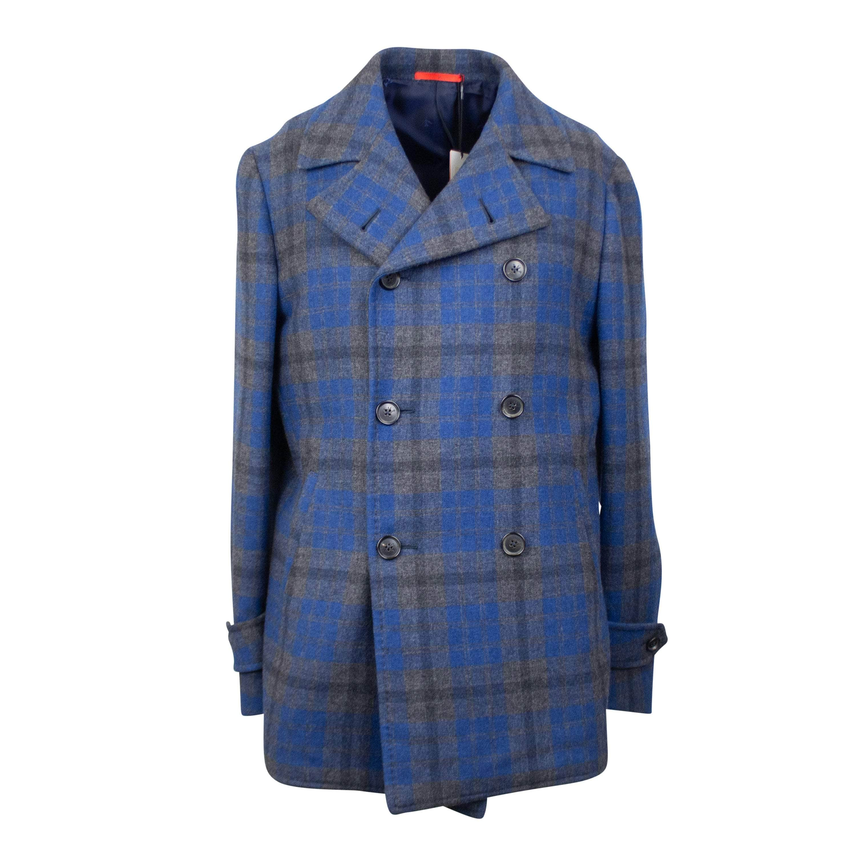 Isaia ISA-XTPS-0003/50 NWT ISAIA Blue & Grey Plaid Double Breasted Jacket Size 50 $4670 ISA-XTPS-0003/50