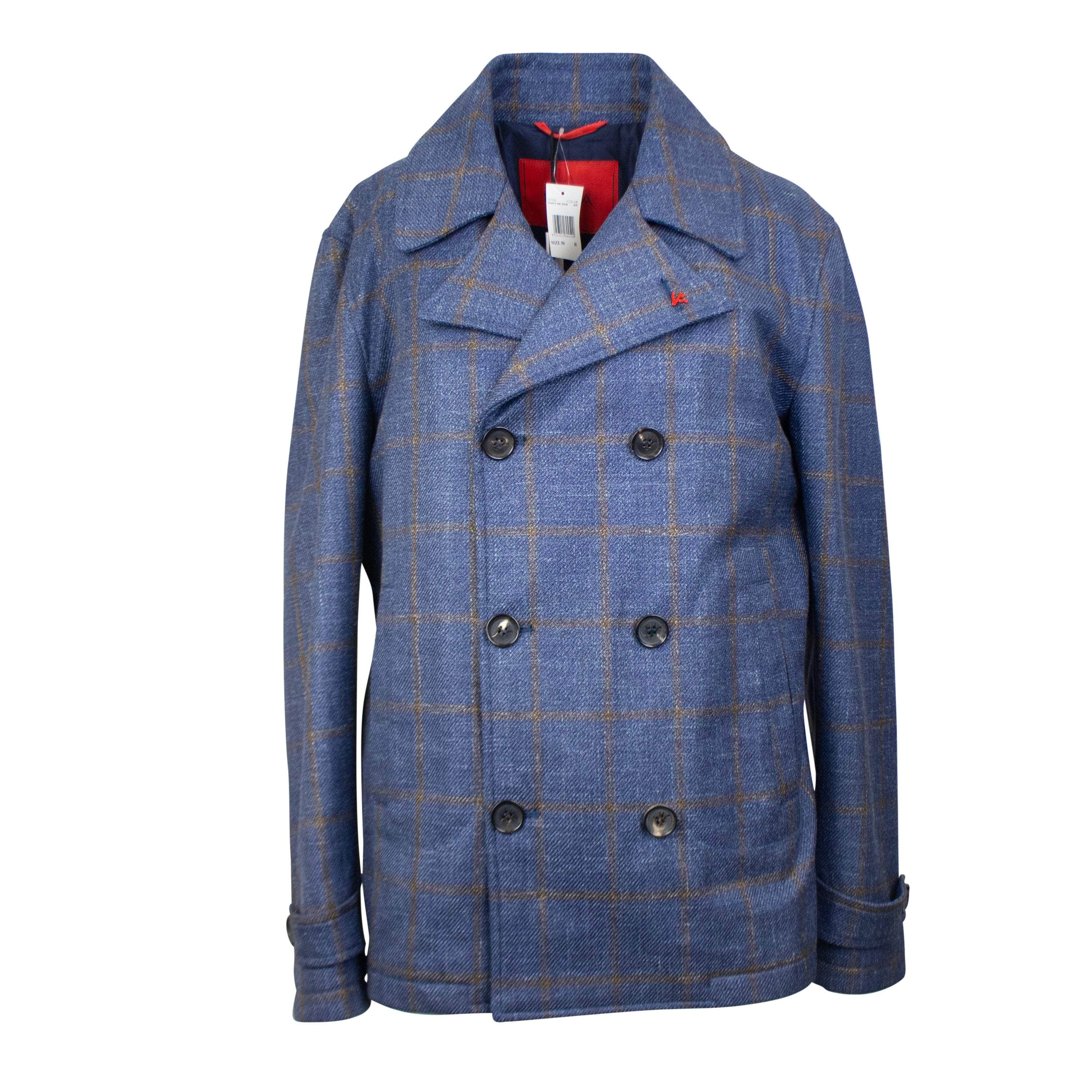 Isaia ISA-XTPS-0004/50 NWT ISAIA Blue & Brown Plaid Double Breasted Jacket Size 50 $4670 ISA-XTPS-0004/50