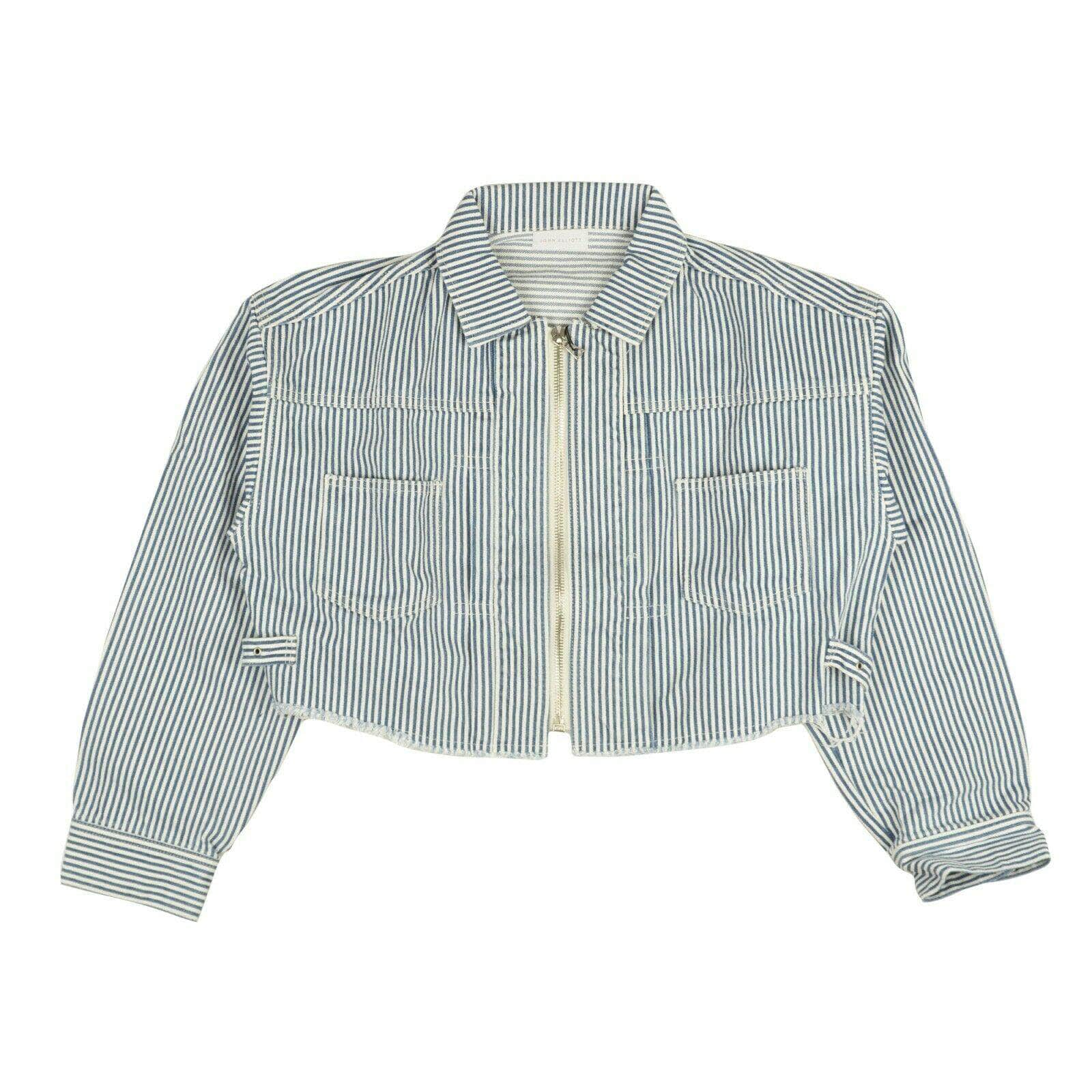 John Elliott 95-JEL-0039/0 NWT JOHN ELLIOTT White & Blue Culver Pinstripe Denim Jacket Size 0 $598 95-JEL-0039/0