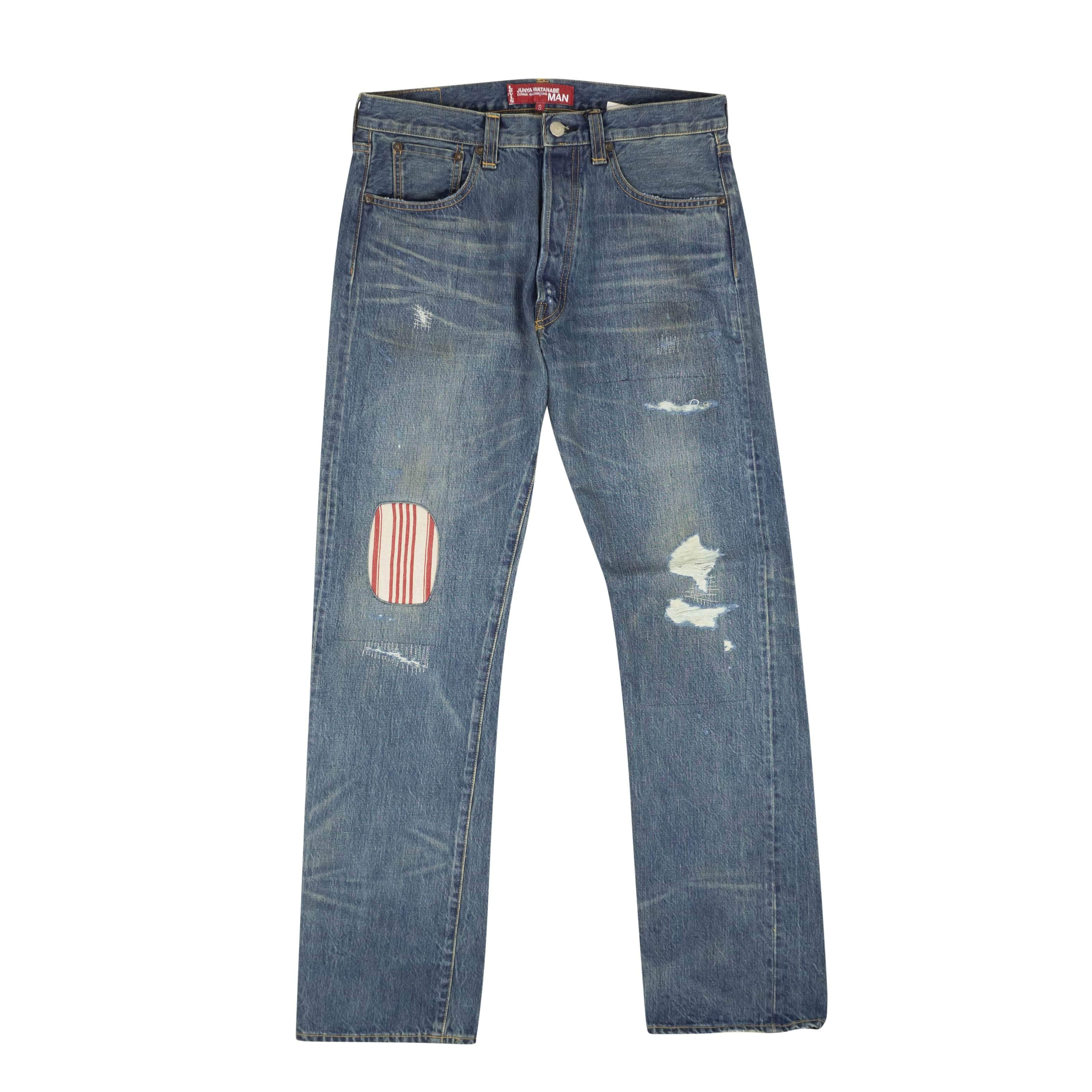 Junya Watanabe 95-JWB-1007/S NWT JUNYA WATANABE X Comme Des Garcons Blue Stripe Patch Jeans Size S $1165 95-JWB-1007/S