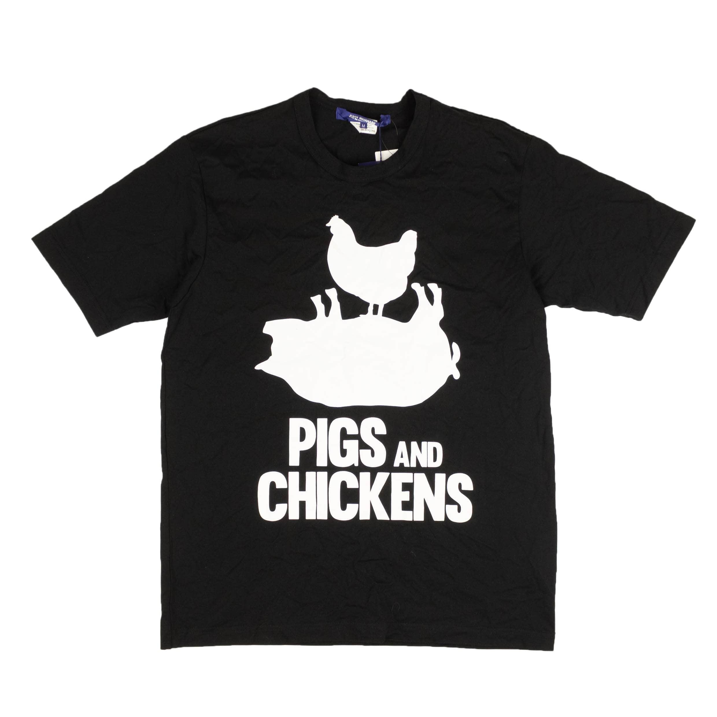 Junya Watanabe 95-JWB-1013/M NWT JUNYA WATANABE Comme Des Garcons Black Pigs Chickens T-Shirt Size M $280 95-JWB-1013/M