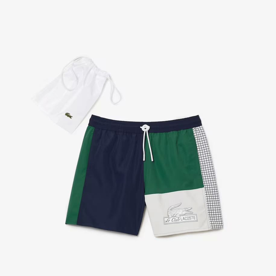 Lacoste APPAREL Men’s Recycled Polyester Colorblock Swim Trunks