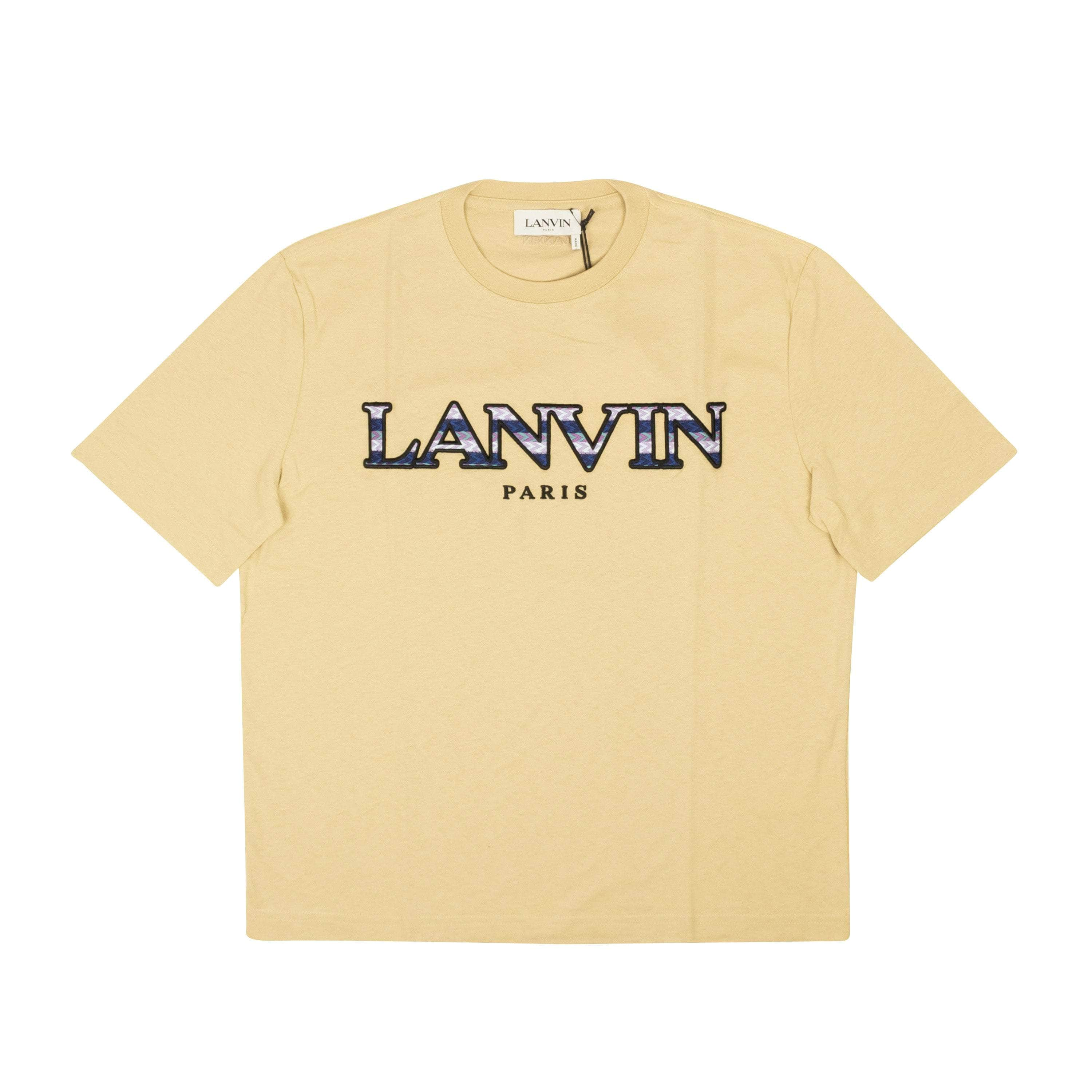 Lanvin LNV-XTSH-0010/L NWT LANVIN Light Beige Cotton Curb Logo Short Sleeve T-Shirt Size L $650 LNV-XTSH-0010/L