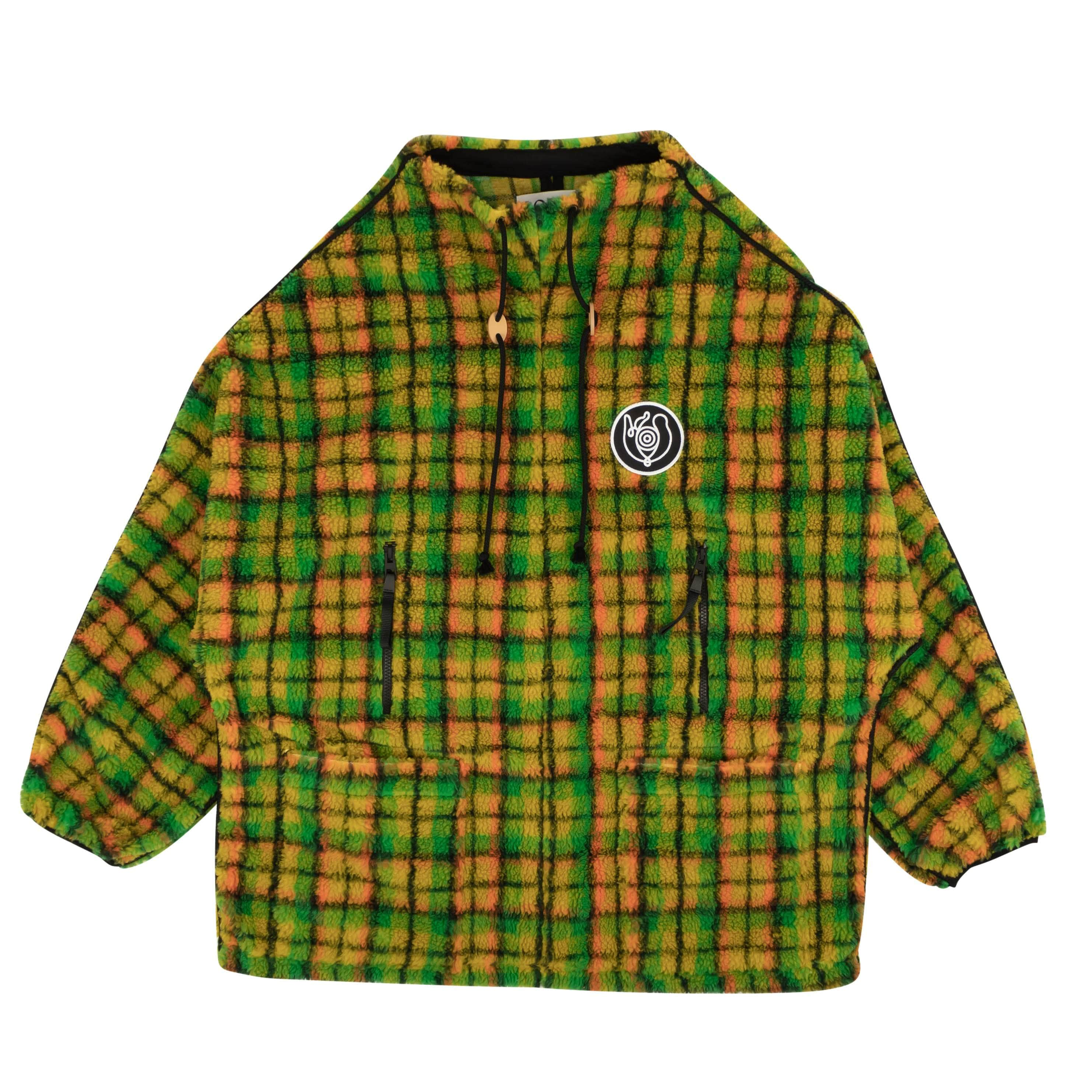 Loewe 95-LOW-0007/L NWT LOEWE Green Check Multi Fleece Anorak Jacket Size L $1200 95-LOW-0007/L