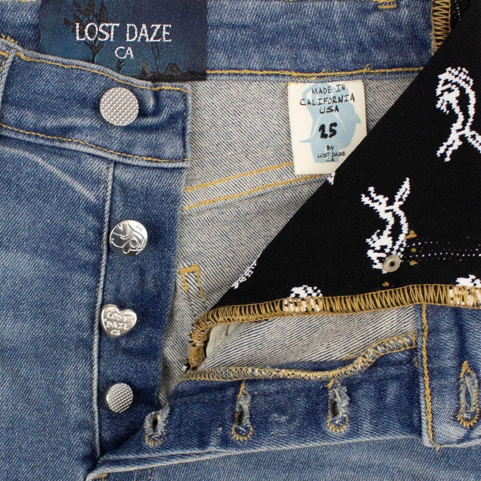 Lost Daze 250-500, channelenable-all, chicmi, couponcollection, gender-womens, lost-daze, main-clothing, size-25, size-27, womens-flared-jeans 27 Indigo Blue Skeleton Moon Crop Flared Jeans 95-LDZ-1004/27 95-LDZ-1004/27