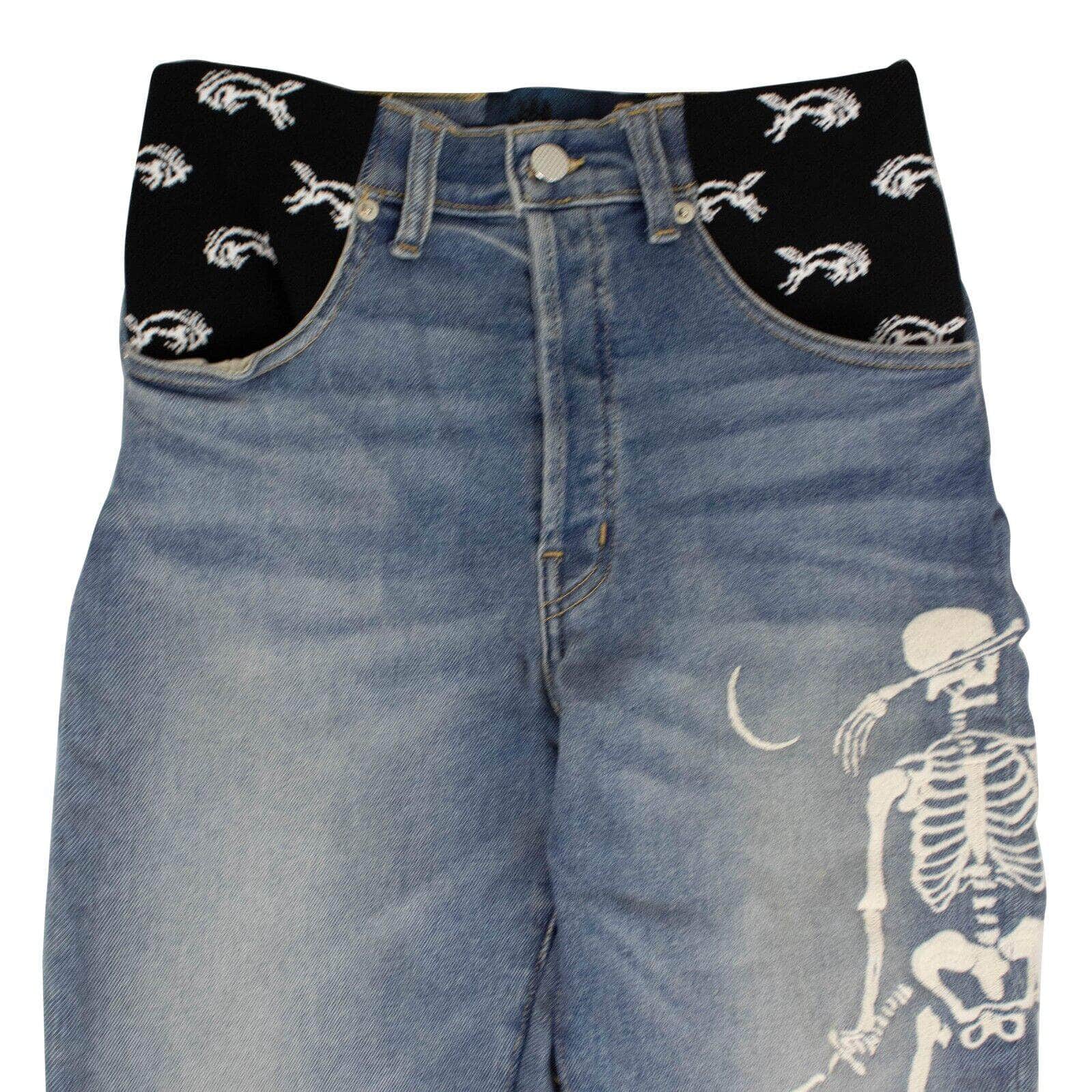 Lost Daze 250-500, channelenable-all, chicmi, couponcollection, gender-womens, lost-daze, main-clothing, size-25, size-27, womens-flared-jeans 27 Indigo Blue Skeleton Moon Crop Flared Jeans 95-LDZ-1004/27 95-LDZ-1004/27