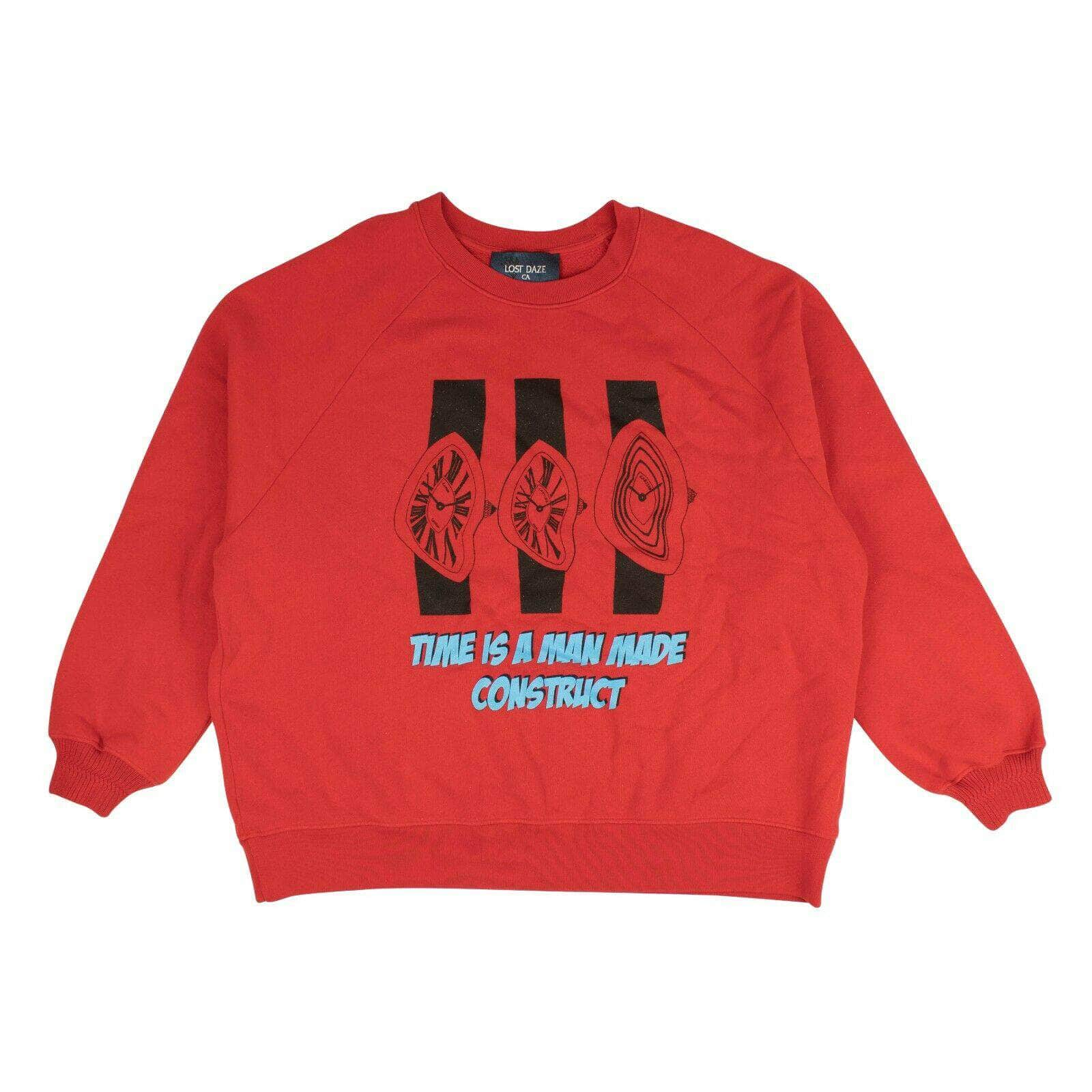 LOST DAZE 95-LDZ-1003/L NWT LOST DAZE Red & Blue Time Crew Pullover Sweatshirt Size L $550 95-LDZ-1003/L