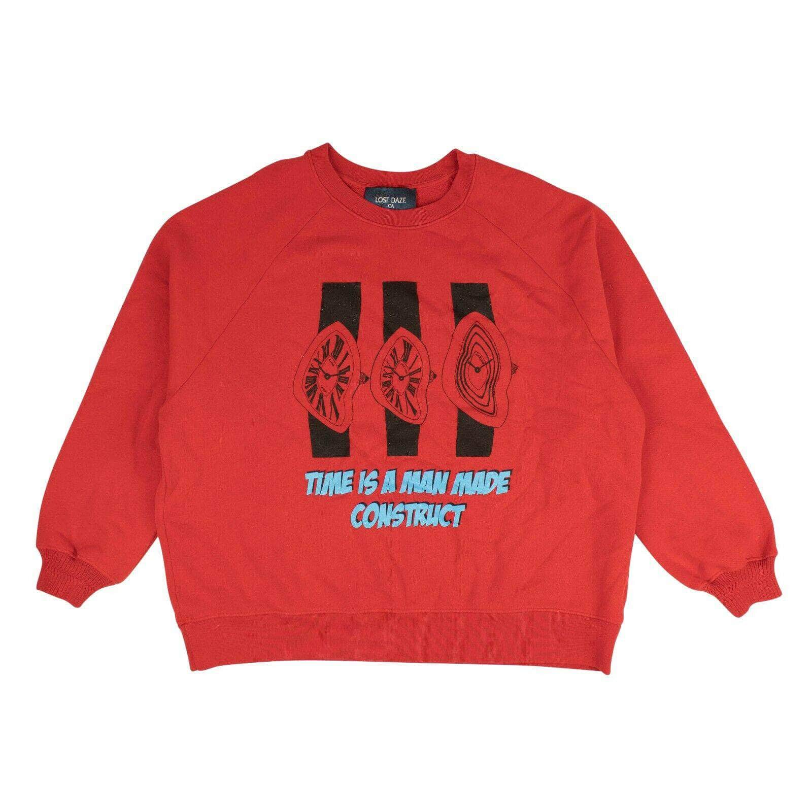 LOST DAZE channelenable-all, chicmi, couponcollection, gender-mens, lost-daze, main-clothing, mens-crewnecks, mens-shoes, size-l, size-xl, under-250 Red And Blue Time Crew Pullover Sweatshirt