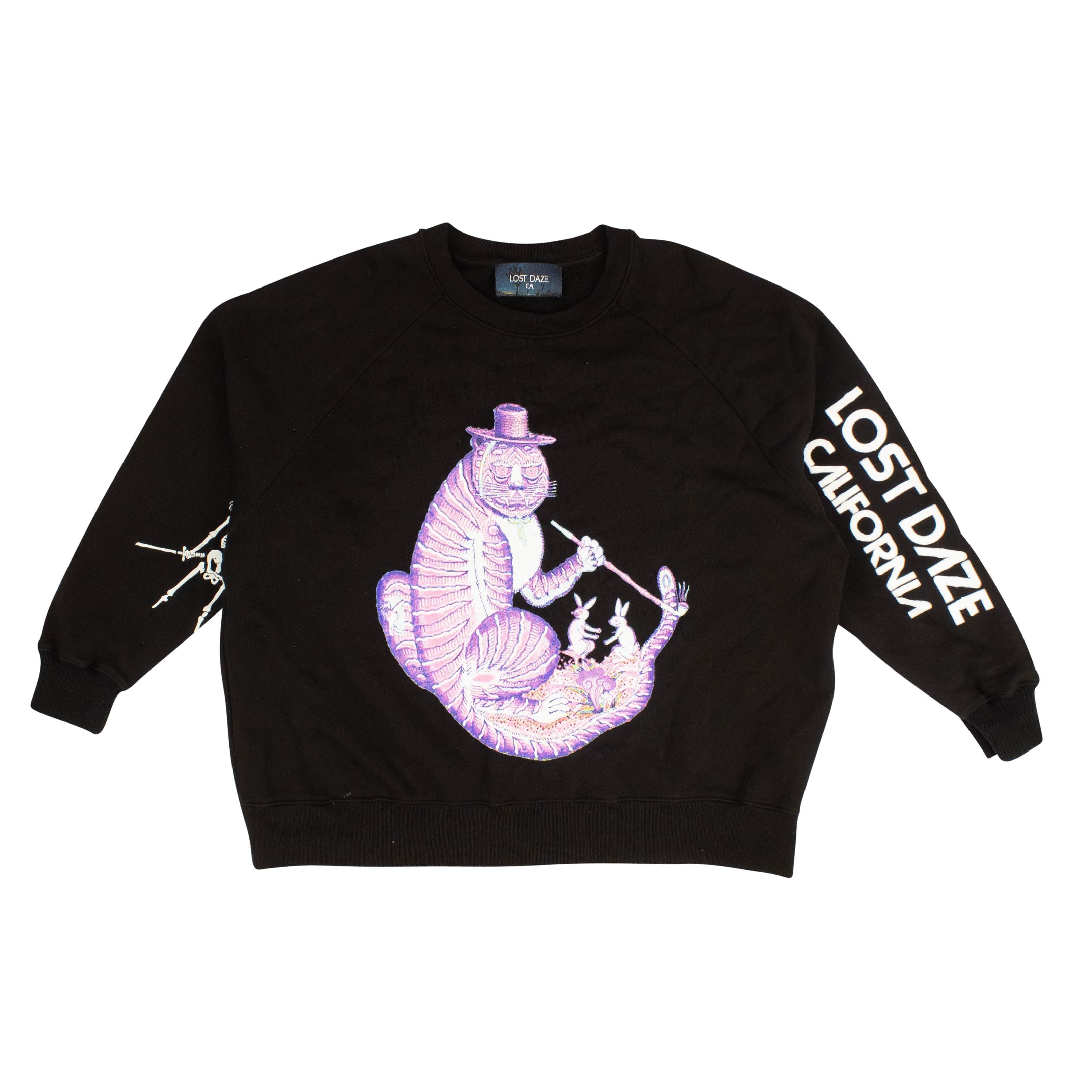 Lost Daze channelenable-all, chicmi, couponcollection, gender-mens, lost-daze, main-clothing, mens-shoes, size-m, under-250 Black Mad Cat Crewneck Sweatshirt