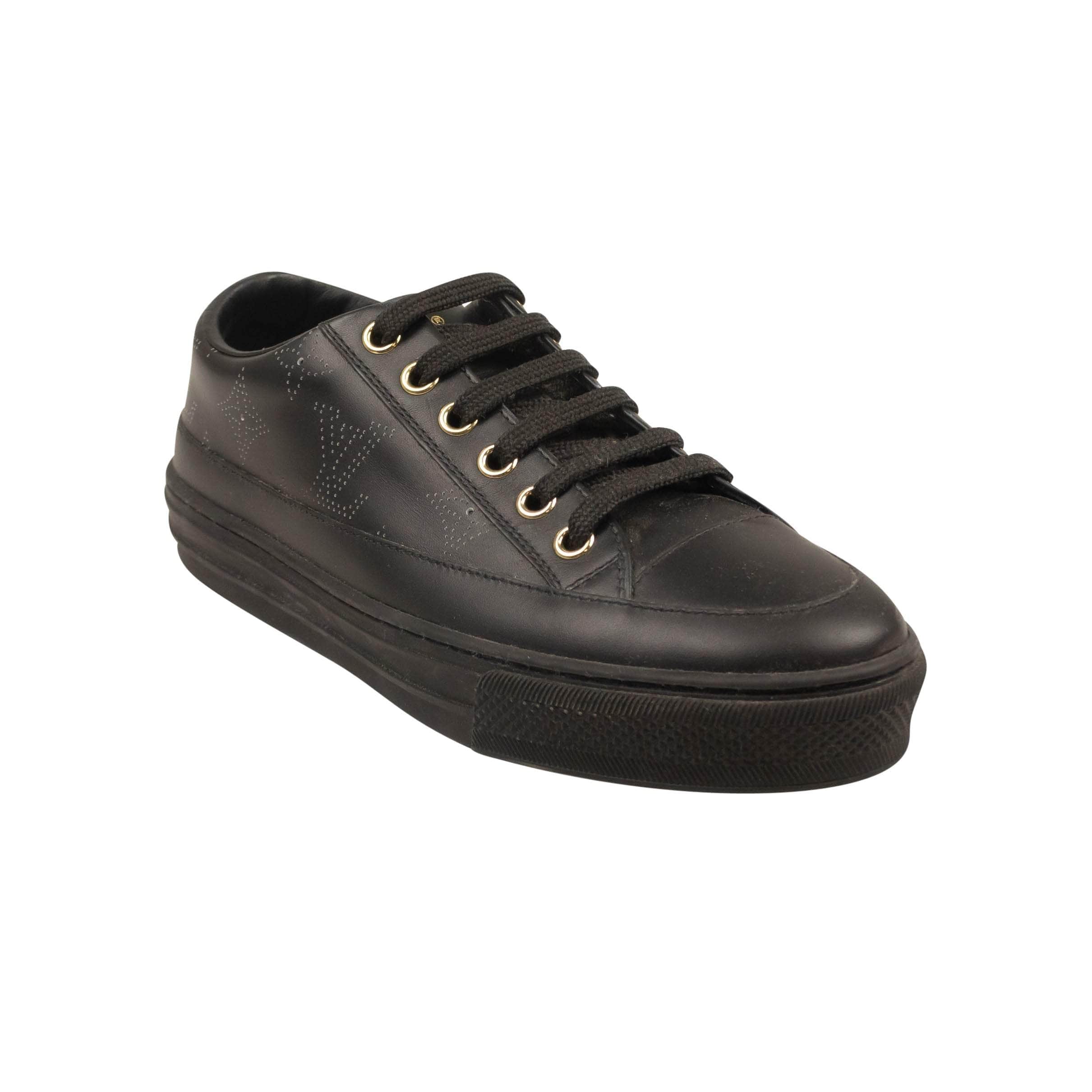 Louis Vuitton 500-750, channelenable-all, chicmi, couponcollection, gender-womens, main-shoes, size-4-5-us-34-5-eu, SPO, stadiumgoods 4.5 US / 34.5 EU Black Leather Stellar Low Top Sneakers 95-LVT-2012/34.5 95-LVT-2012/34.5