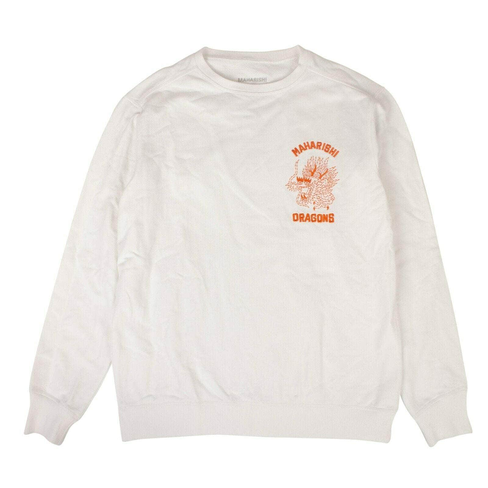 Maharishi 80ST-MR-1172/S NWT MAHARISHI White Cotton Stencil Dragon Chest Crew Sweater Size S $268 80ST-MR-1172/S