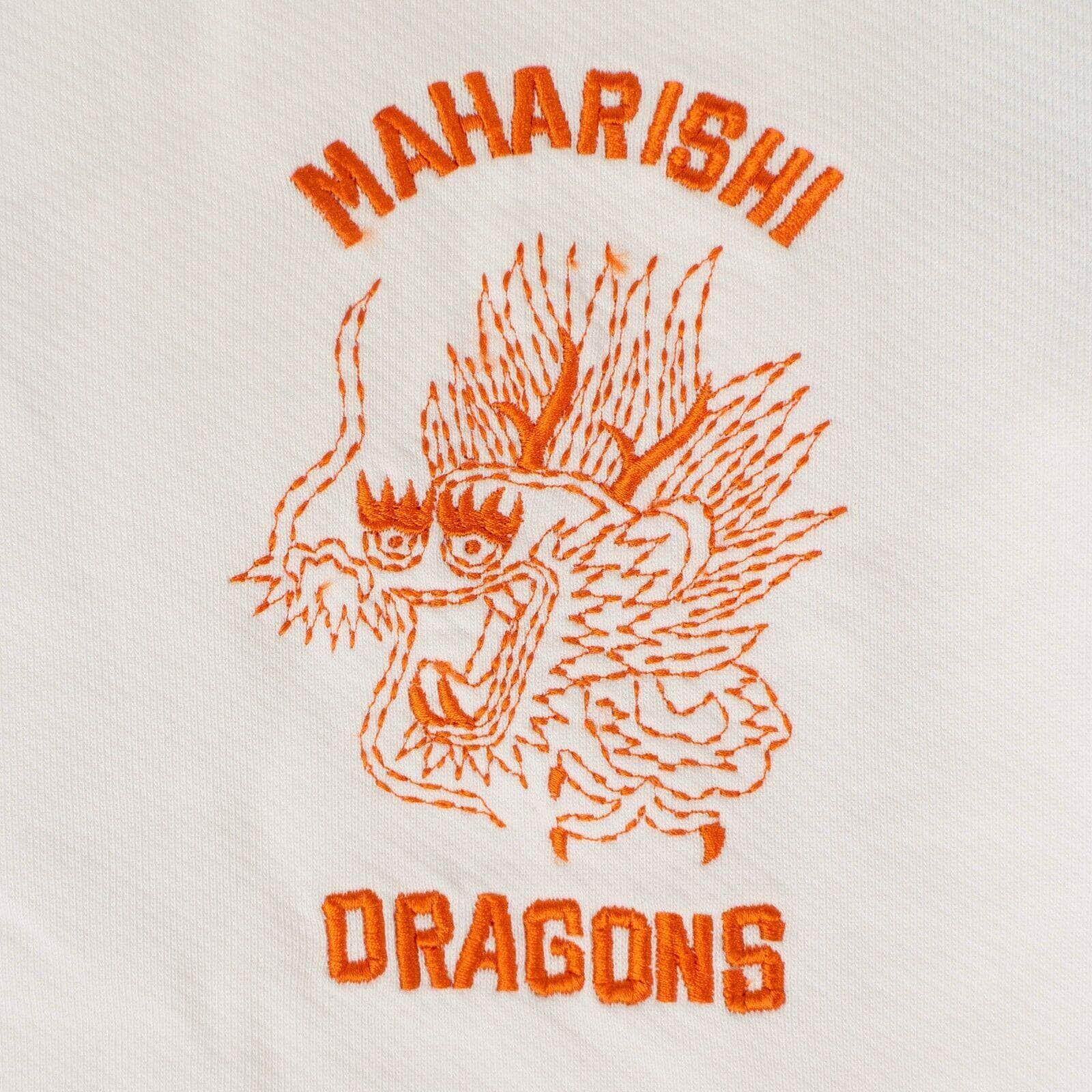 MAHARISHI Men's Sweaters Cotton Stencil Dragon Chest Crew Sweater - White