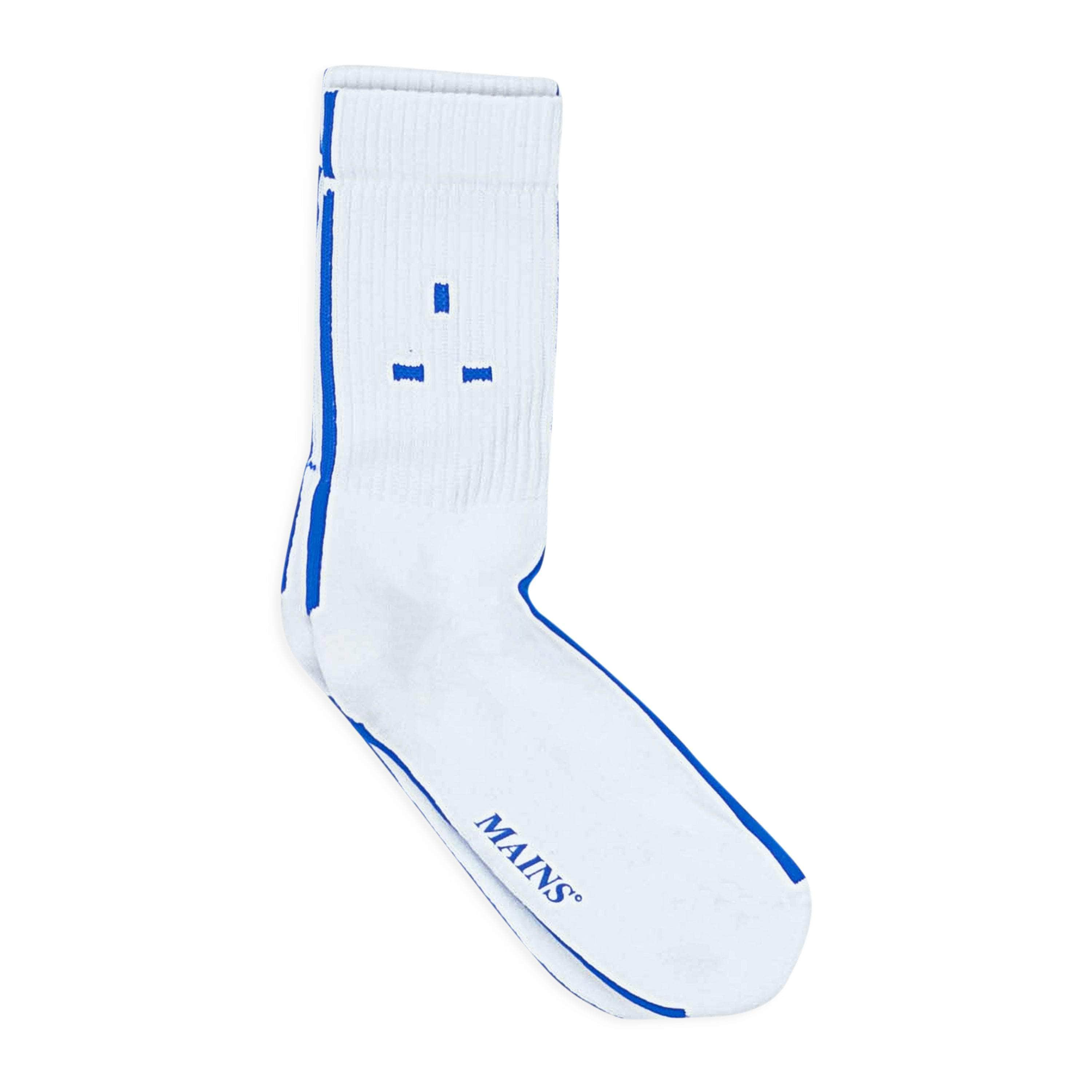 Mains MNS-XACC-0008/L MNS-XACC-0008/L SO01WHB_WHITEBLUELOGO White/Blue Mains Logo Socks Size L MNS-XACC-0008/L