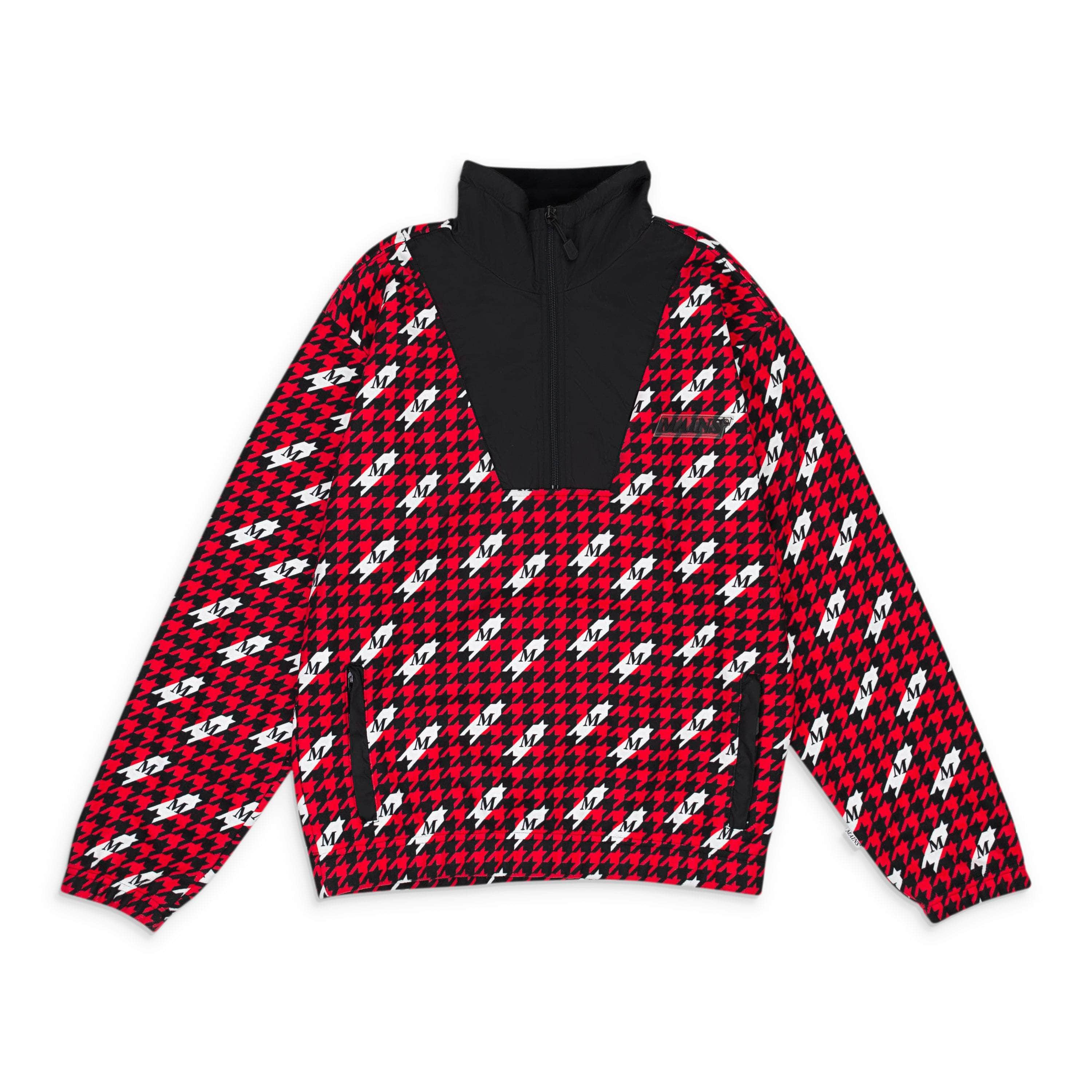 Mains MNS-XHDS-0001/M MNS-XHDS-0001/M MA03TO08_MUL Black/Red Mains Quarter Zip Houndstooth Track Jacket Size M MNS-XHDS-0001/M