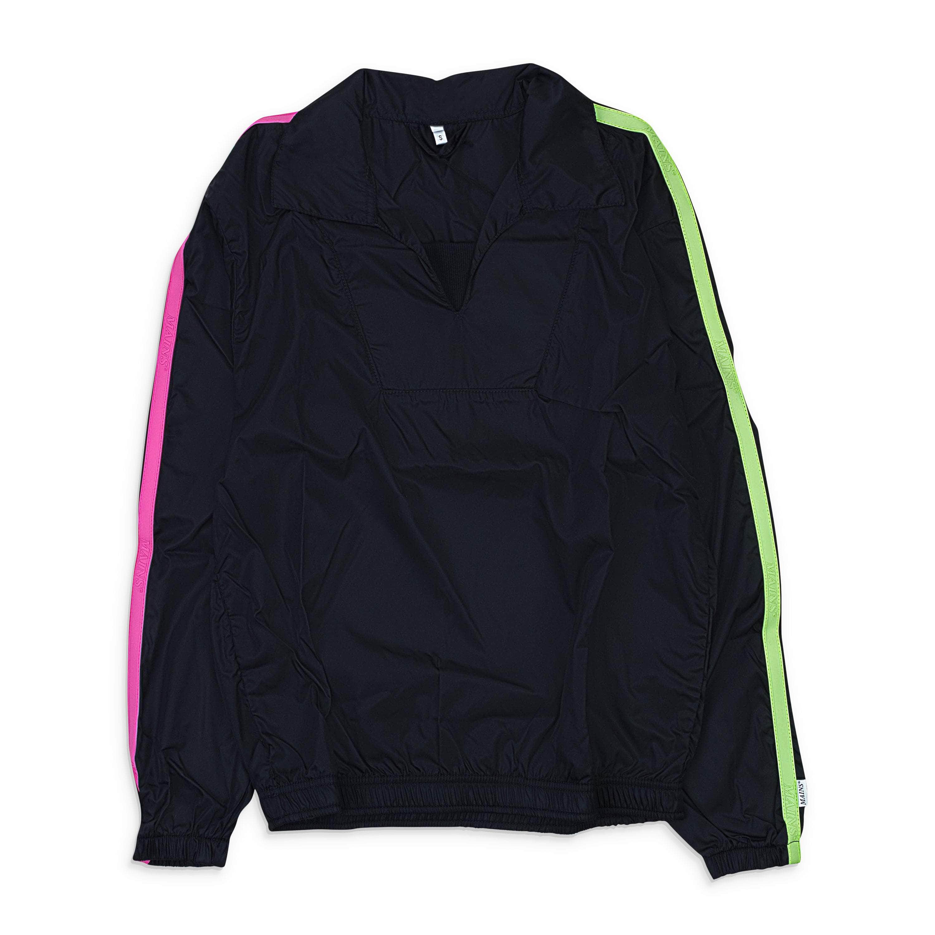 Mains MNS-XOTW-0004/L MNS-XOTW-0004/L MA03TO04_BLK Black/Green/Pink Mains Side Strip Quarter Zip Track Jacket Size L MNS-XOTW-0004/L