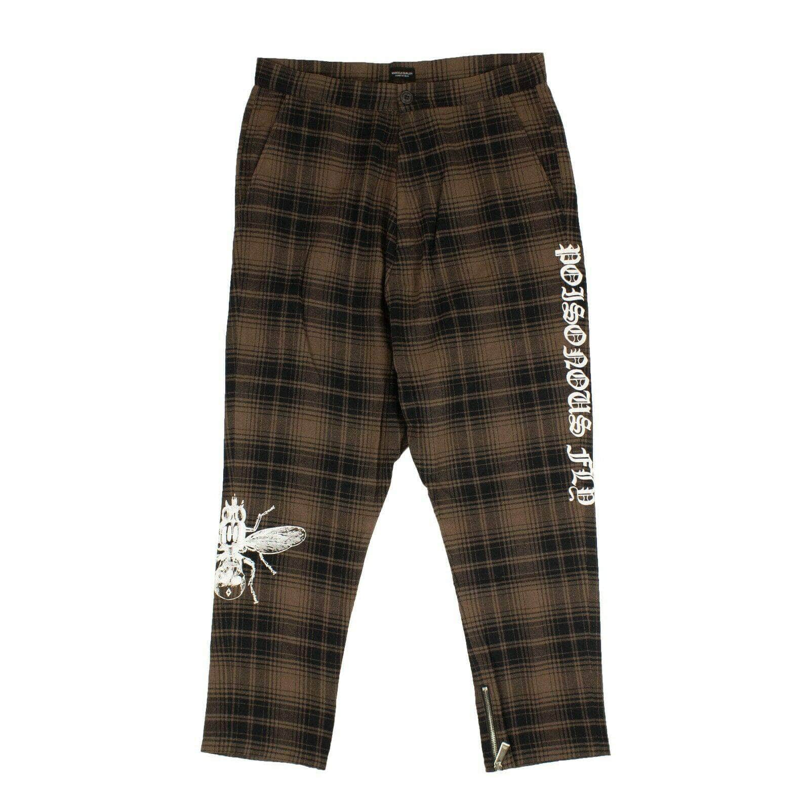 Marcelo Burlon 250-500, channelenable-all, chicmi, couponcollection, gender-mens, main-clothing, marcelo-burlon, mens-casual-pants, size-48 48 / 82NGG-MB-1176/48 Brown And Black Plaid White Bug Pants 82NGG-MB-1176/48 82NGG-MB-1176/48