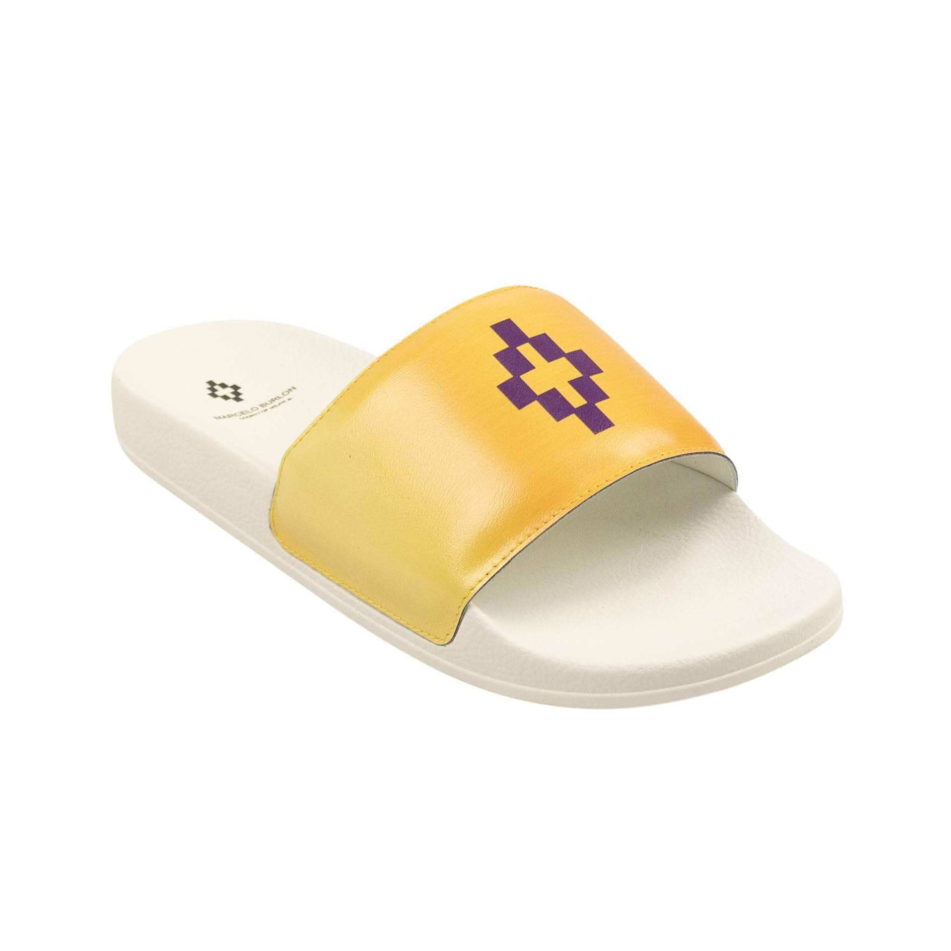 Marcelo Burlon 74NGG-MB-2002/41 NIB MARCELO BURLON White Yellow Cross Slides Sandals Size 8/41 $175 74NGG-MB-2002/41