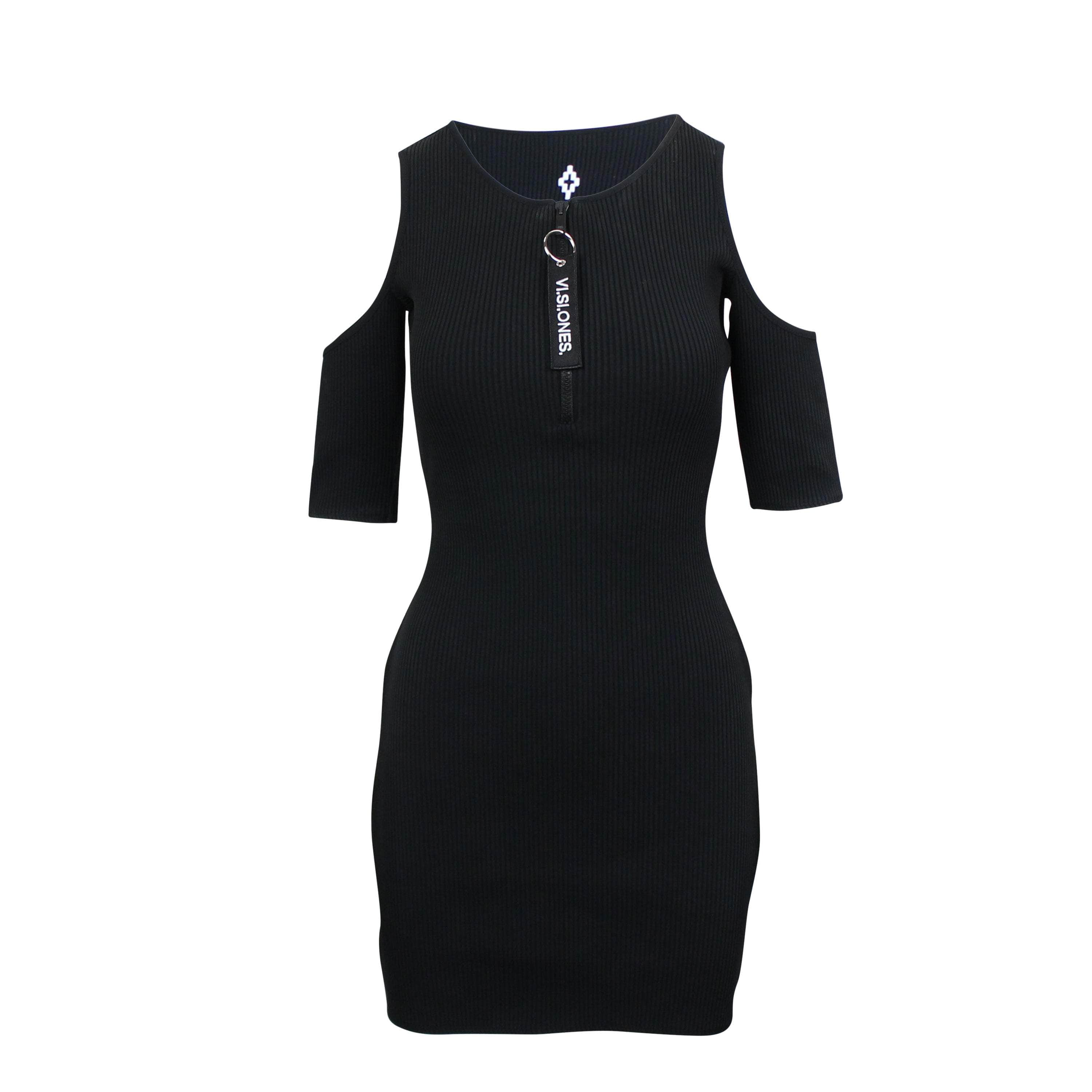 Marcelo Burlon 74NGG-MB-5/S NWT MARCELO BURLON Black Ribbed Shoulder Window Dress Size S $385 74NGG-MB-5/S