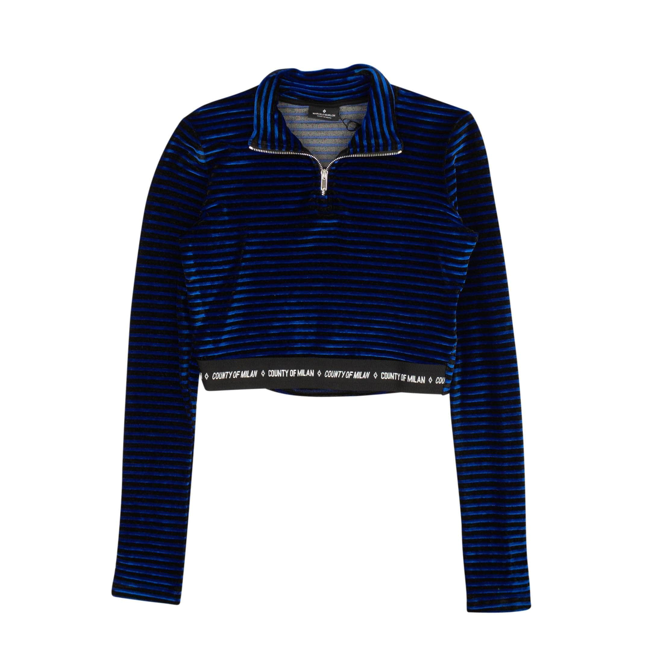 Marcelo Burlon 82NGG-MB-1224/S NWT MARCELO BURLON Blue & Black Striped Velour Top Size S $545 82NGG-MB-1224/S