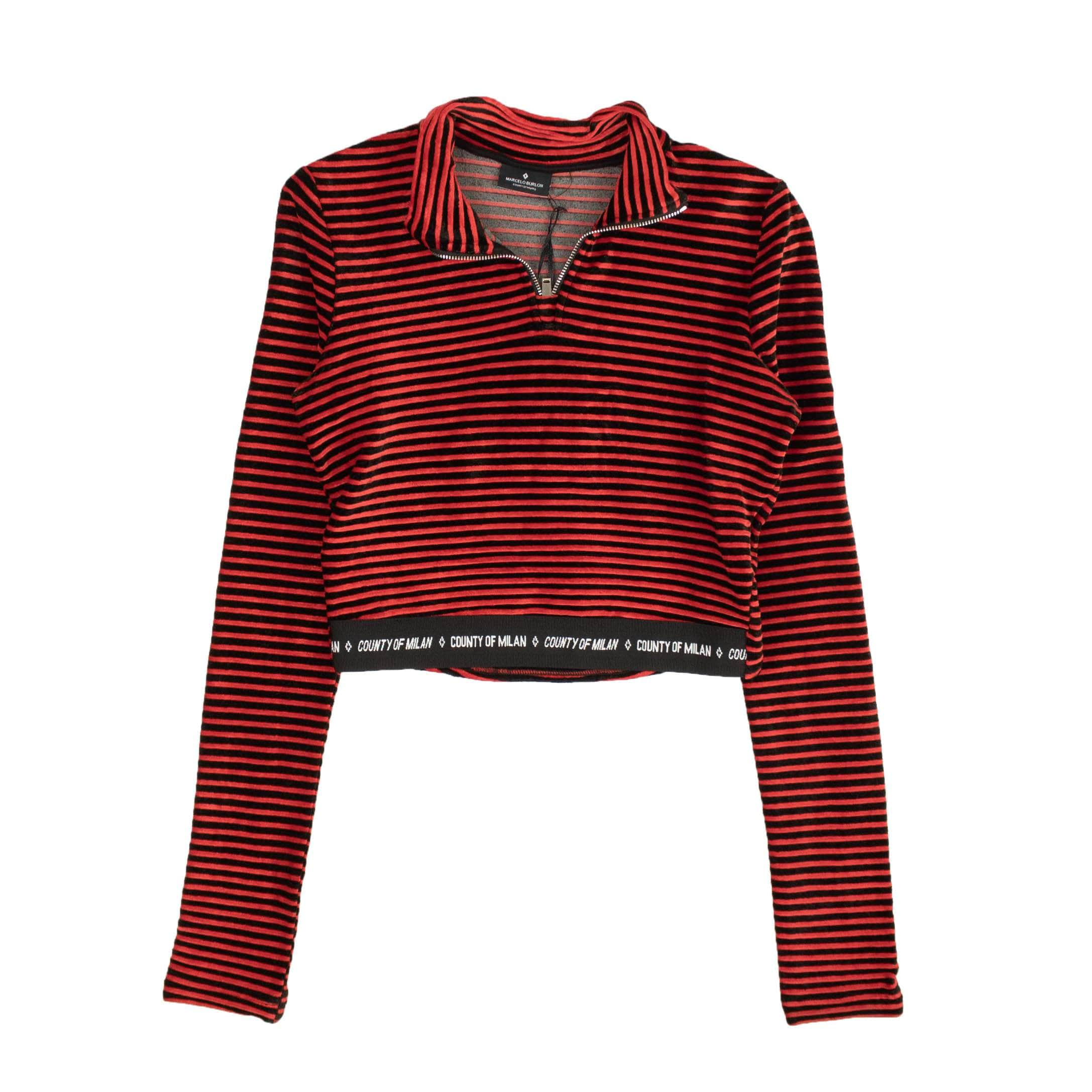 Marcelo Burlon 82NGG-MB-1311/S NWT MARCELO BURLON Red & Black Striped Velvet Top Size S $545 82NGG-MB-1311/S