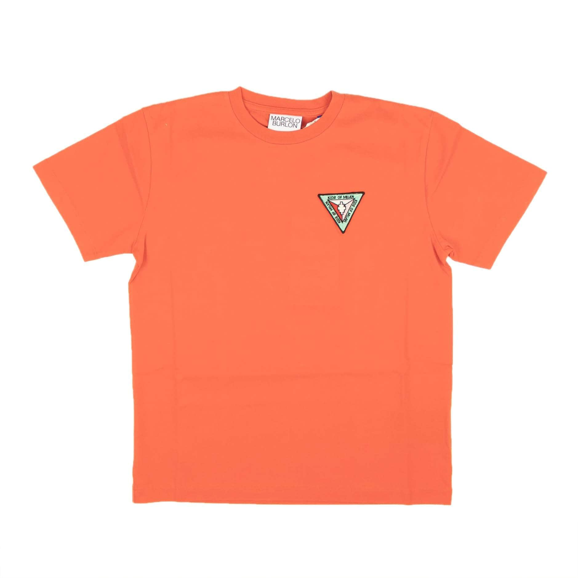 Marcelo Burlon 95-MCB-1038/10 NWT MARCELO BURLON Orange Multi Patch Logo Short Sleeve T-Shirt Size 10 $180 95-MCB-1038/10