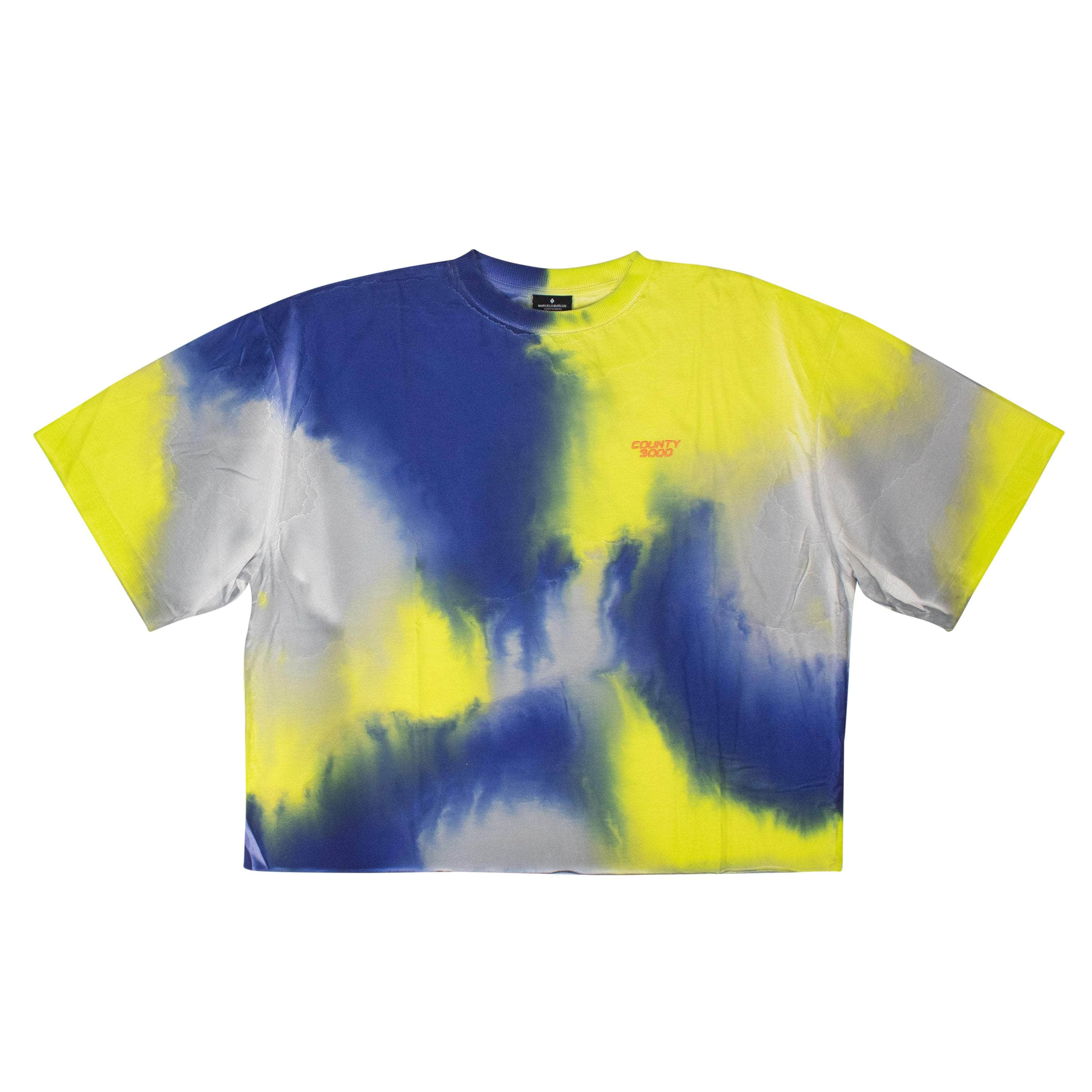 Marcelo Burlon MCB-XTSH-0003/XS MCB-XTSH-0003/XS CWAA054S20JER0028420 Blue/Yellow Fade Marcelo Burlon County 3000 Tie Dye Over T-Shirt  Size XS MCB-XTSH-0003/XS