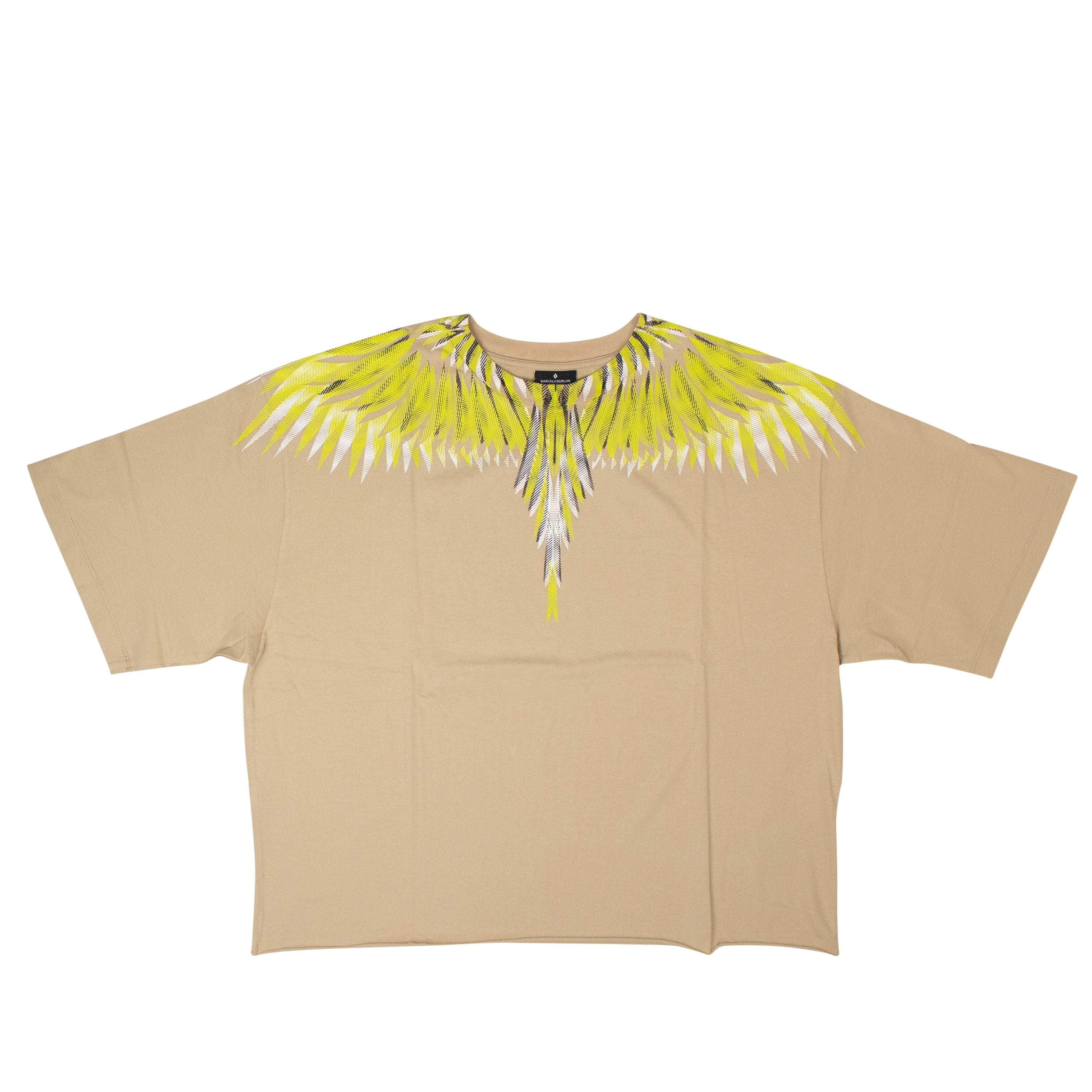 Marcelo Burlon MCB-XTSH-0007/S NWT MARCELO BURLON Beige & Lime Sharp Wings Oversized T-Shirt Size S $265 MCB-XTSH-0007/S