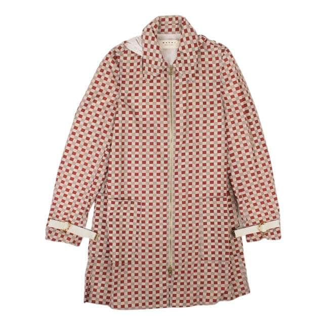 Marni 95-MRN-0001/42 NWT MARNI Beige& Red Nylon Zip Up Checked Jacket Size 6/42 $1660 95-MRN-0001/42