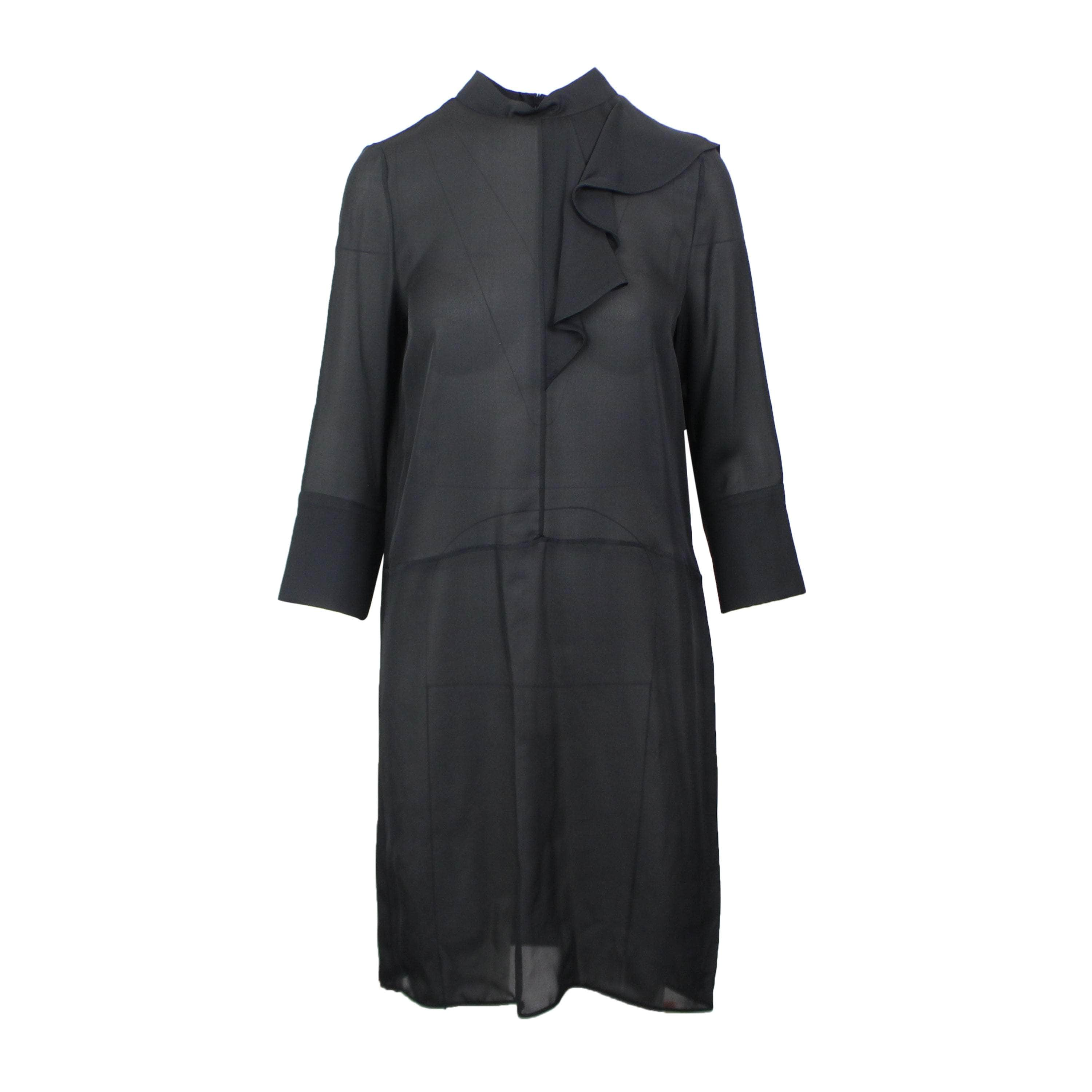 Marni 95-MRN-0006/38 NWT MARNI Black Silk Ruffle Long Sleeve Dress Size 2/38 $1020 95-MRN-0006/38