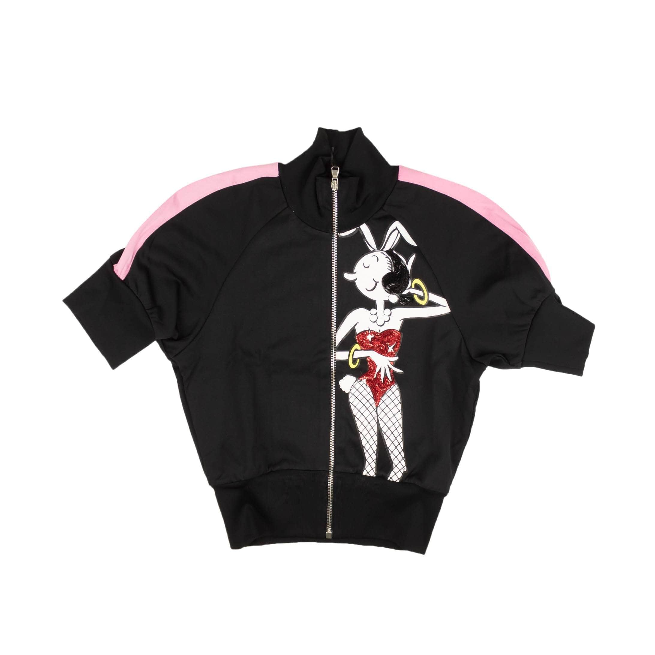 Moschino Couture 250-500, channelenable-all, chicmi, couponcollection, gender-womens, main-clothing, moschino-couture, size-36, size-38, size-40, size-42, size-44, womens-hoodies-sweatshirts Black Short Sleeve Pink Zip Track Jacket