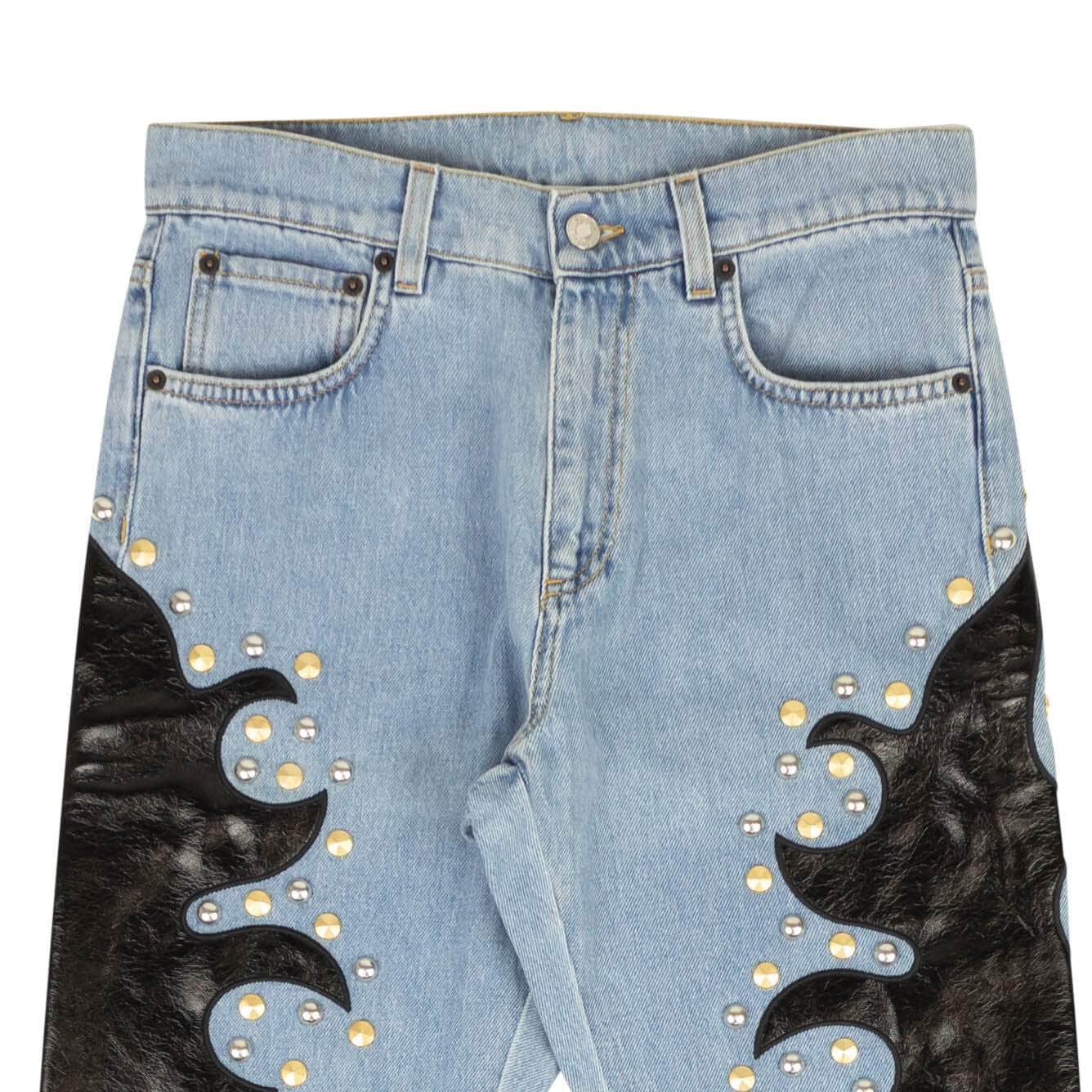 Moschino Couture 250-500, channelenable-all, chicmi, couponcollection, gender-womens, main-clothing, moschino-couture, size-36, size-38, size-40, size-42, size-44, womens-straight-jeans Blue Leather Flame Detail Jeans