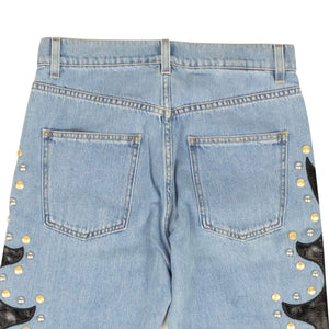 Moschino Couture 250-500, channelenable-all, chicmi, couponcollection, gender-womens, main-clothing, moschino-couture, size-36, size-38, size-40, size-42, size-44, womens-straight-jeans Blue Leather Flame Detail Jeans