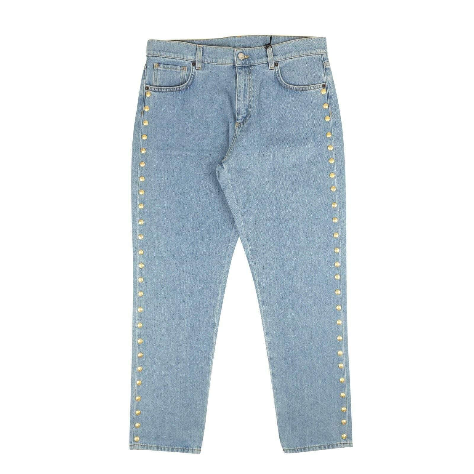 Moschino Couture 250-500, channelenable-all, chicmi, couponcollection, gender-womens, main-clothing, moschino-couture, size-36, size-40, size-42, size-44, size-46, womens-straight-jeans Blue Light Wash Gold Nailhead Accent Jeans