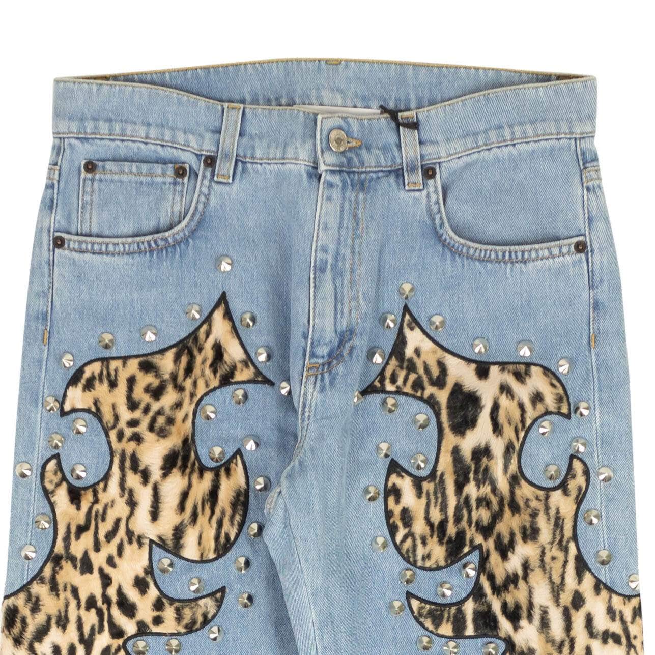 Moschino Couture 250-500, channelenable-all, chicmi, couponcollection, gender-womens, main-clothing, moschino-couture, size-38, size-40, size-42, size-44, womens-straight-jeans Blue Leopard Flame Detail Jeans