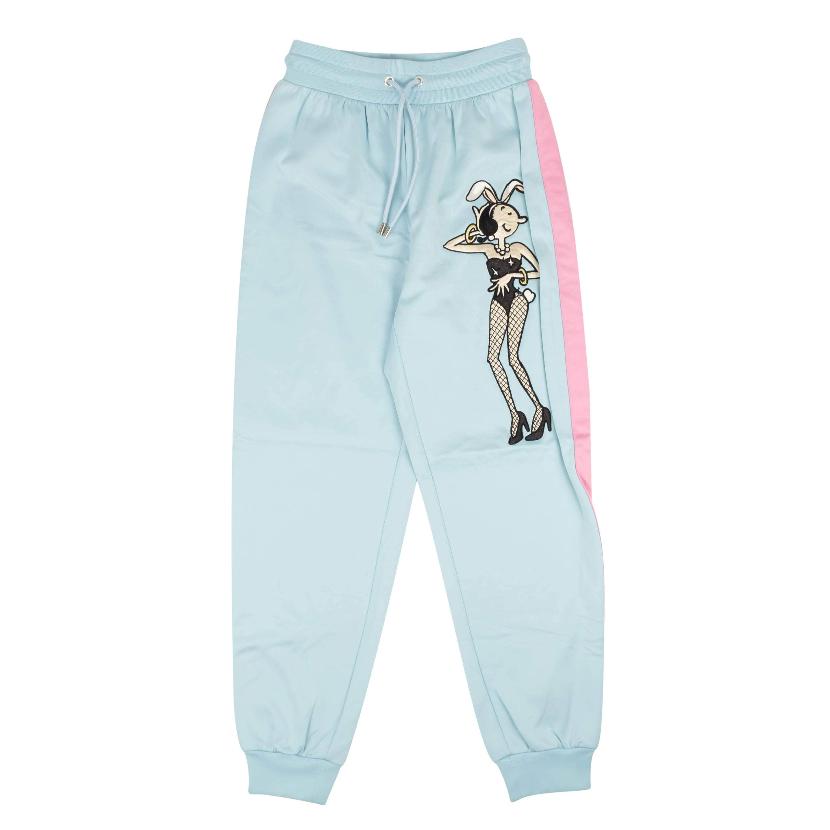 Moschino Couture 250-500, channelenable-all, chicmi, couponcollection, gender-womens, main-clothing, moschino-couture, size-38, size-44, womens-joggers-sweatpants Light Blue Side Stripe Bunny Patch Pants