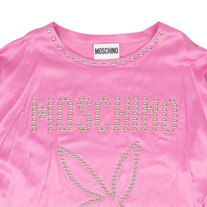 Moschino Couture 250-500, channelenable-all, chicmi, couponcollection, gender-womens, main-clothing, moschino-couture, size-42, size-46, womens-day-dresses Pink Nailhead Logo Bunny Silk Dress