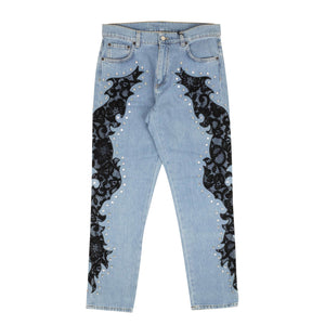 Moschino Couture 500-750, channelenable-all, chicmi, couponcollection, gender-womens, main-clothing, moschino-couture, size-40, size-42, size-44, womens-straight-jeans Blue Black Lace Flame Detail Jeans