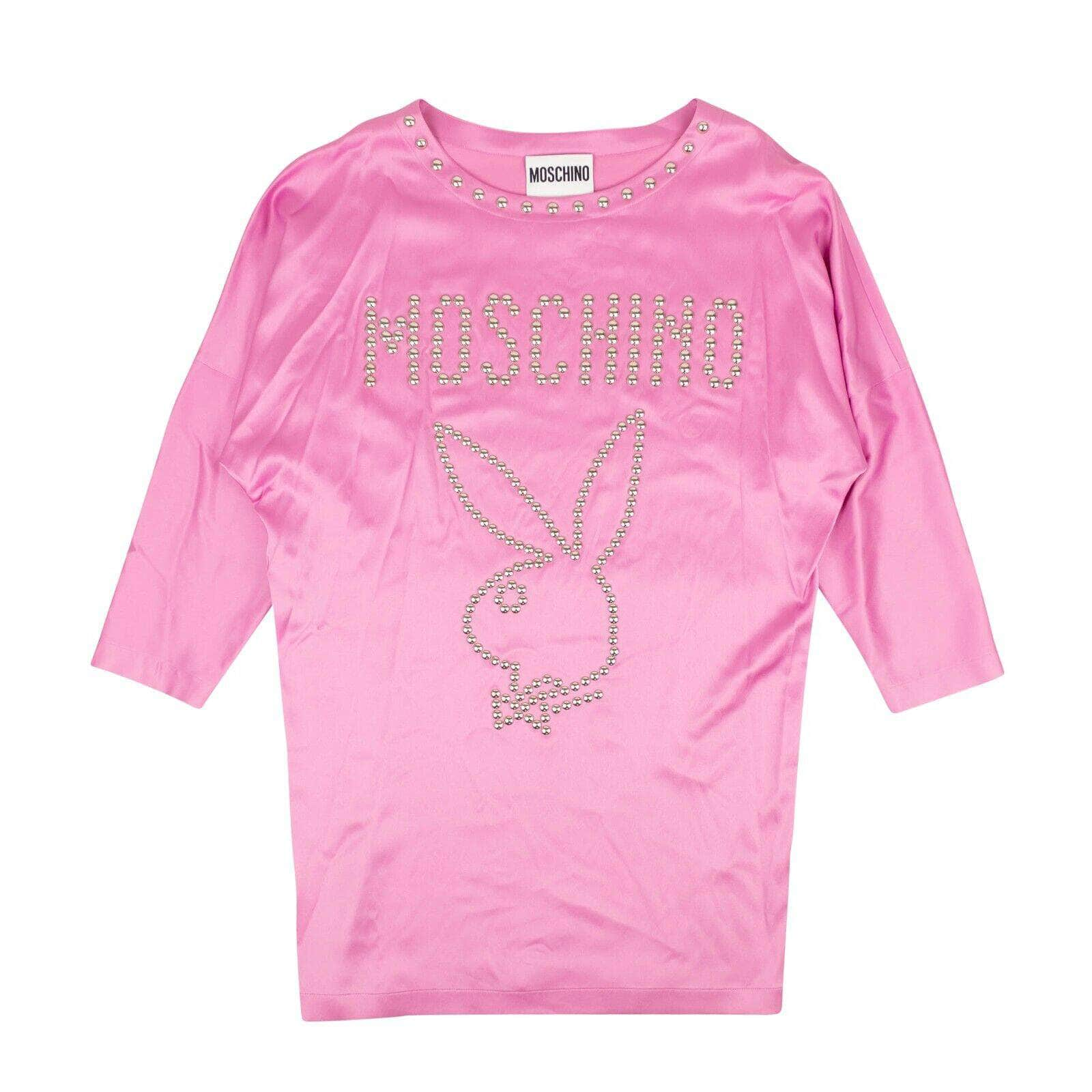 Moschino Couture 95-MCR-0003/42 NWT MOSCHINO COUTURE Pink Nailhead Logo Bunny Silk Dress Size 6/42 $895 95-MCR-0003/42