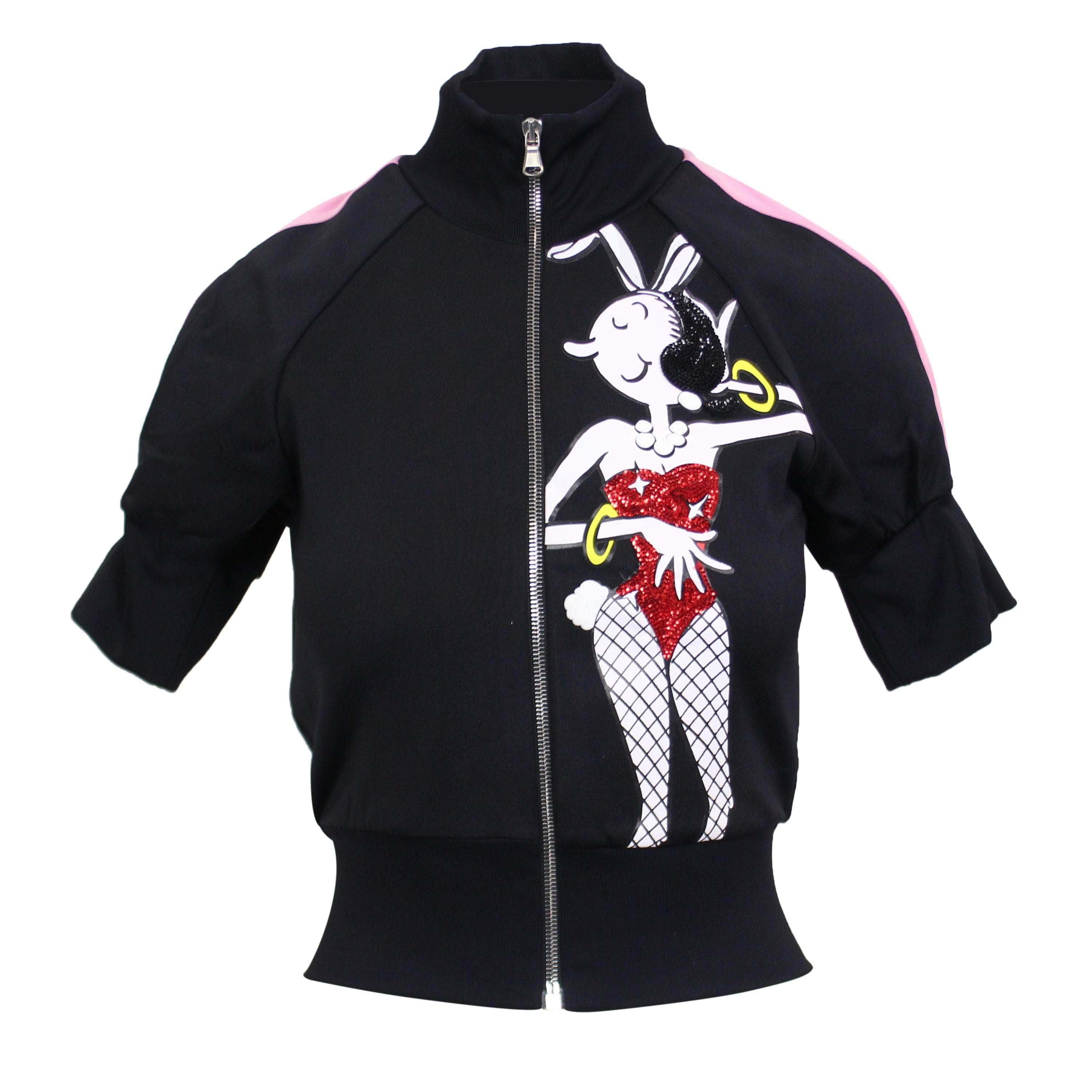 Moschino Couture 95-MCR-1001/36 NWT MOSCHINO COUTURE Black Short Sleeve Pink Zip Track Jacket Size 0/36 $895 95-MCR-1001/36