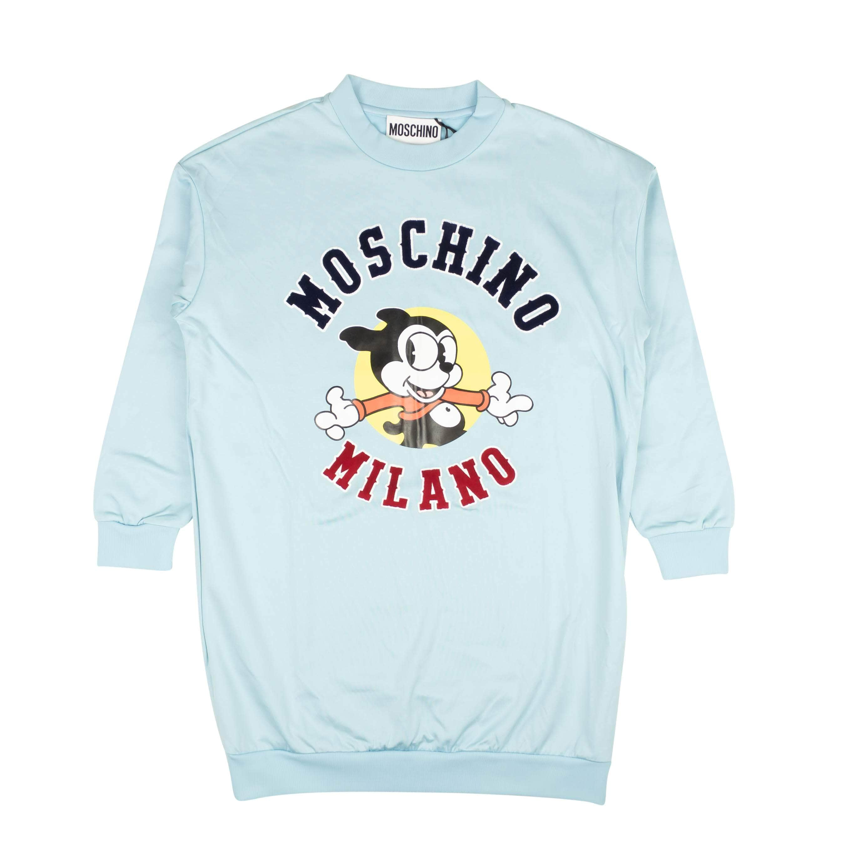 Moschino Couture 95-MCR-1003/40 NWT MOSCHINO COUTURE Light Blue Crewneck Logo Sweatshirt Dress Size 4/40 $595 95-MCR-1003/40