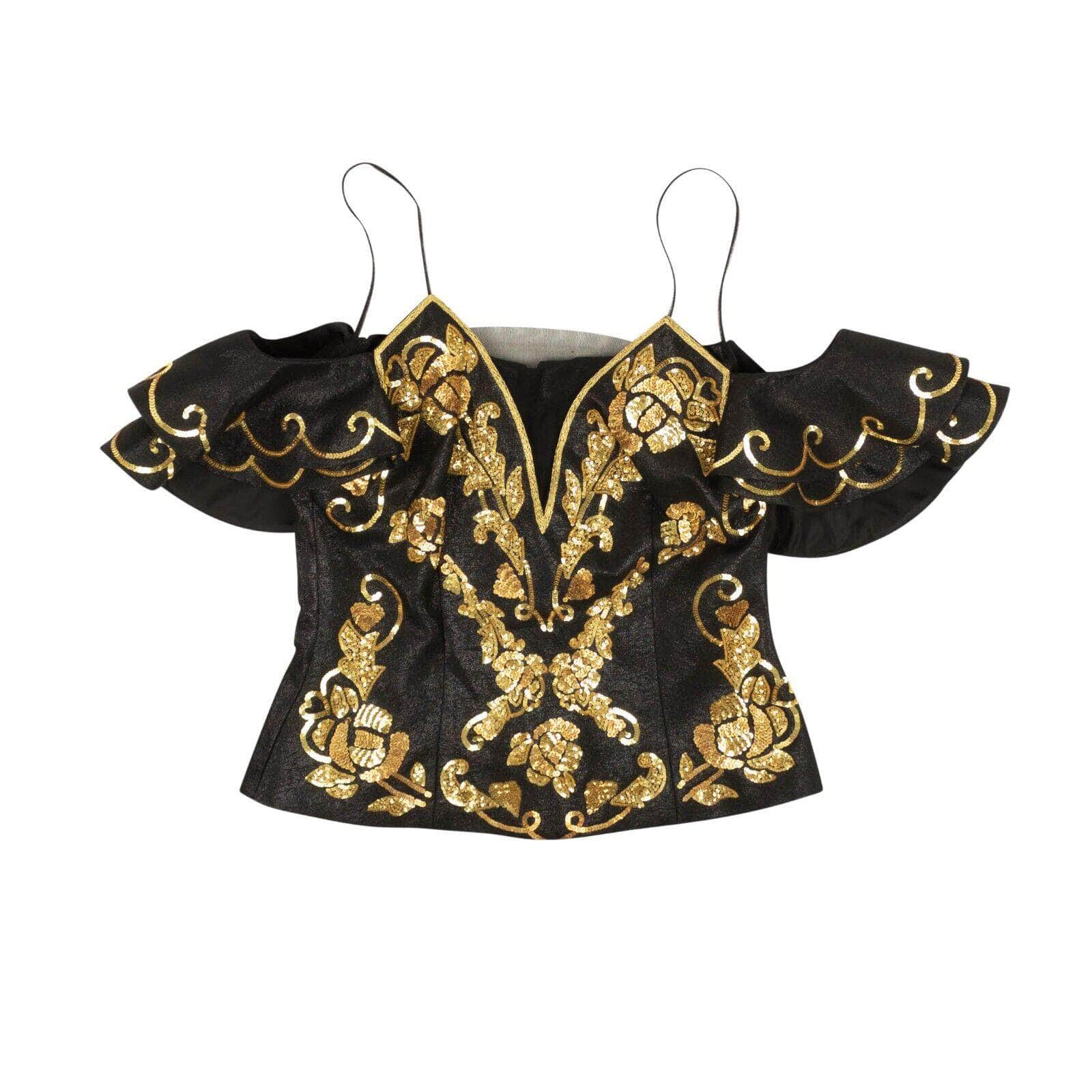 Moschino Couture 95-MCR-1018/44 NWT MOSCHINO COUTURE Black Sequin Embroidered Top Size 8/44 $1945 95-MCR-1018/44