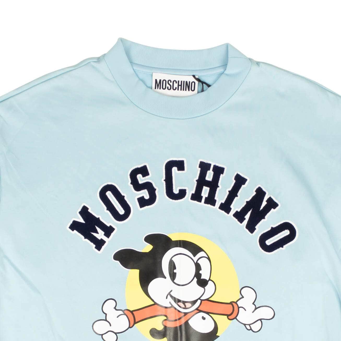 Moschino Couture channelenable-all, chicmi, couponcollection, gender-womens, main-clothing, moschino-couture, size-38, size-40, size-42, size-44, under-250, womens-hoodies-sweatshirts Light Blue Crewneck Logo Sweatshirt Dress