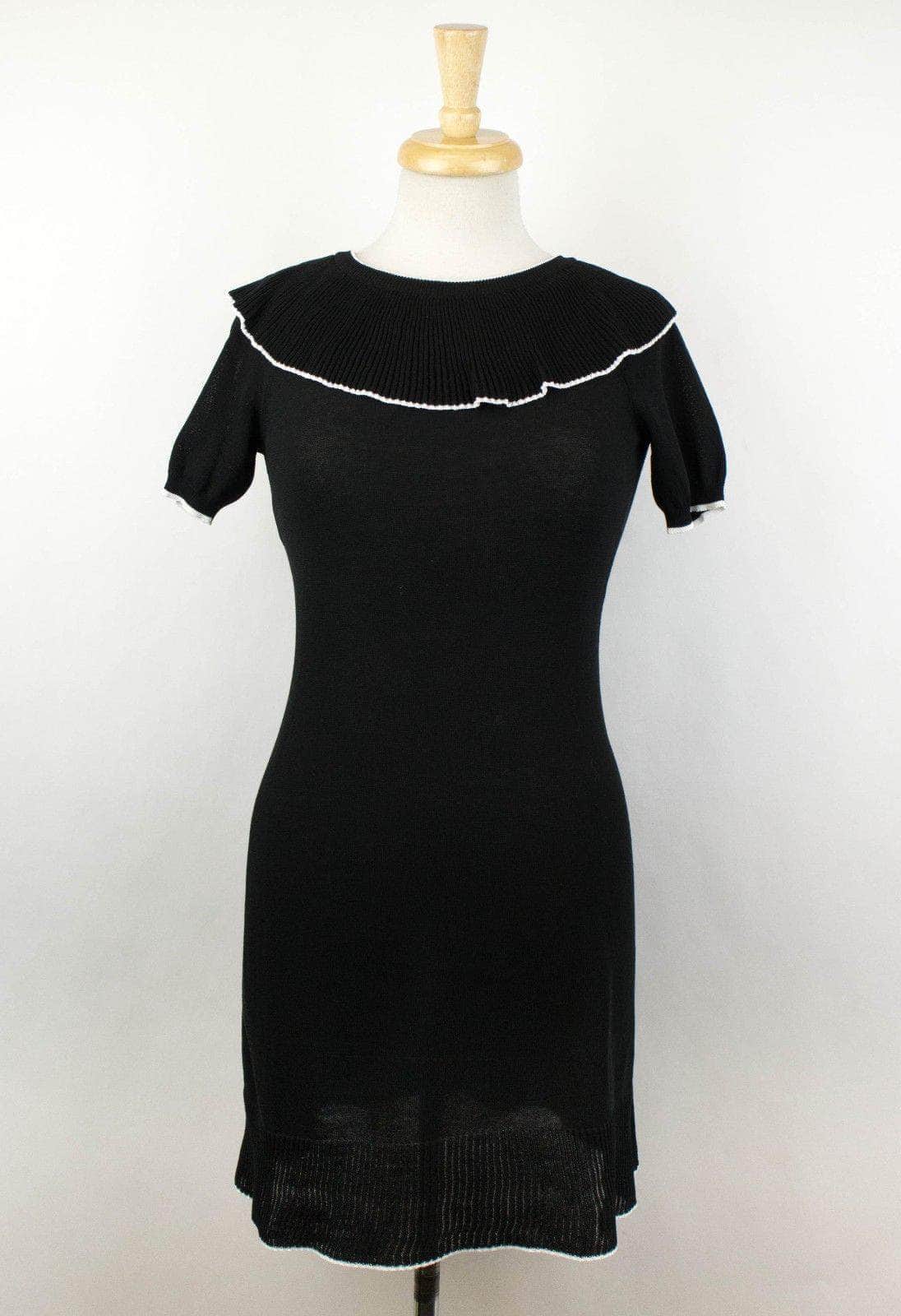 Moschino Dresses 8 US / 42 EU Cotton Short Sleeve Frill Neck Dress - Black 54LE-1338/8 54LE-1338/8